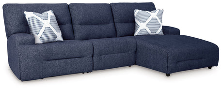 Acklen Place - Reclining Sectional Blue 3 Pc. Power Reclining Sectional With RAF Power Reclining Back Chaise by Signature Design by Ashley® | Bel Furniture