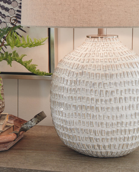 Jamon - Beige - Ceramic Table Lamp by Signature Design by Ashley® | Bel Furniture