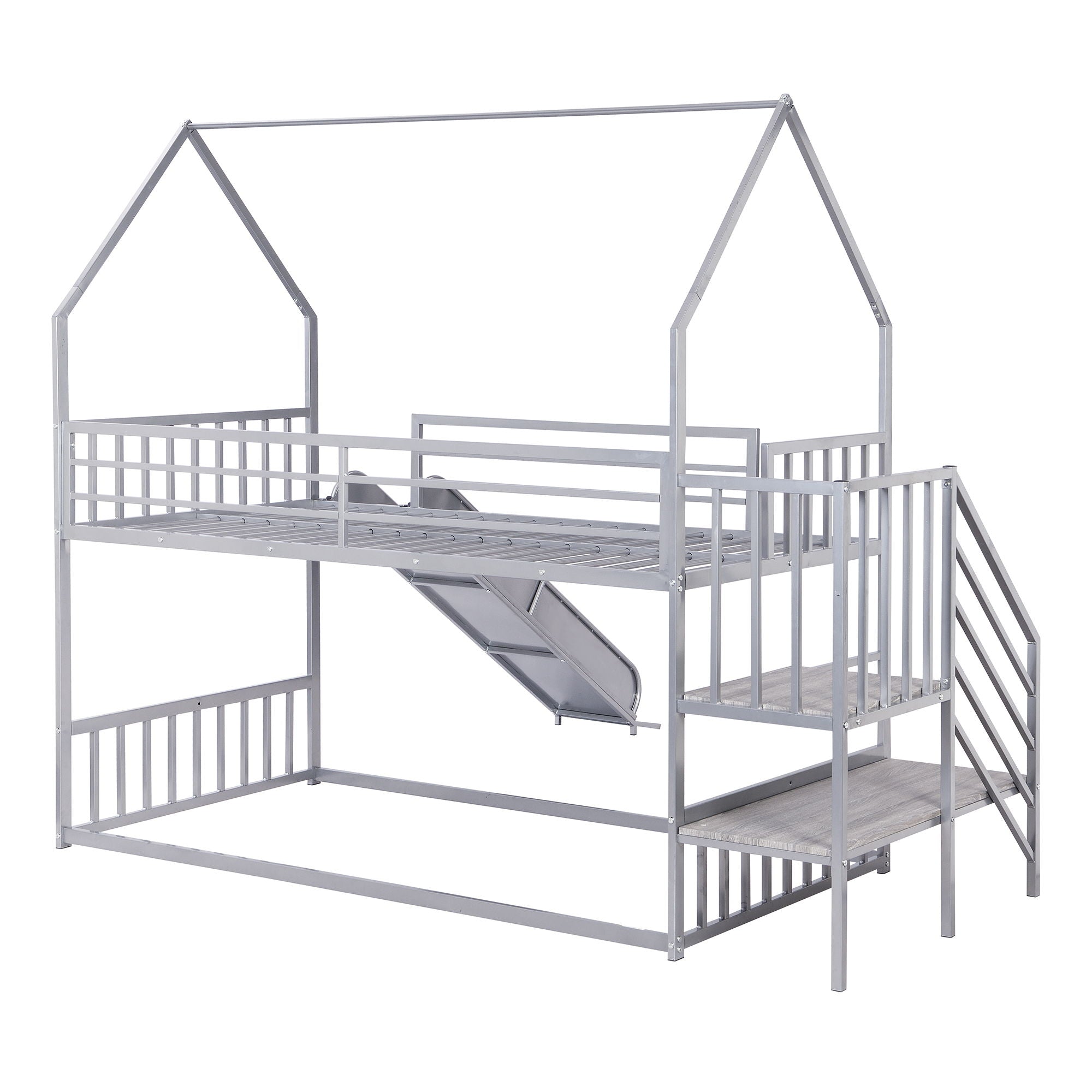 Twin Over Twin Metal Bunk Bed House Bed With Slide And Staircase