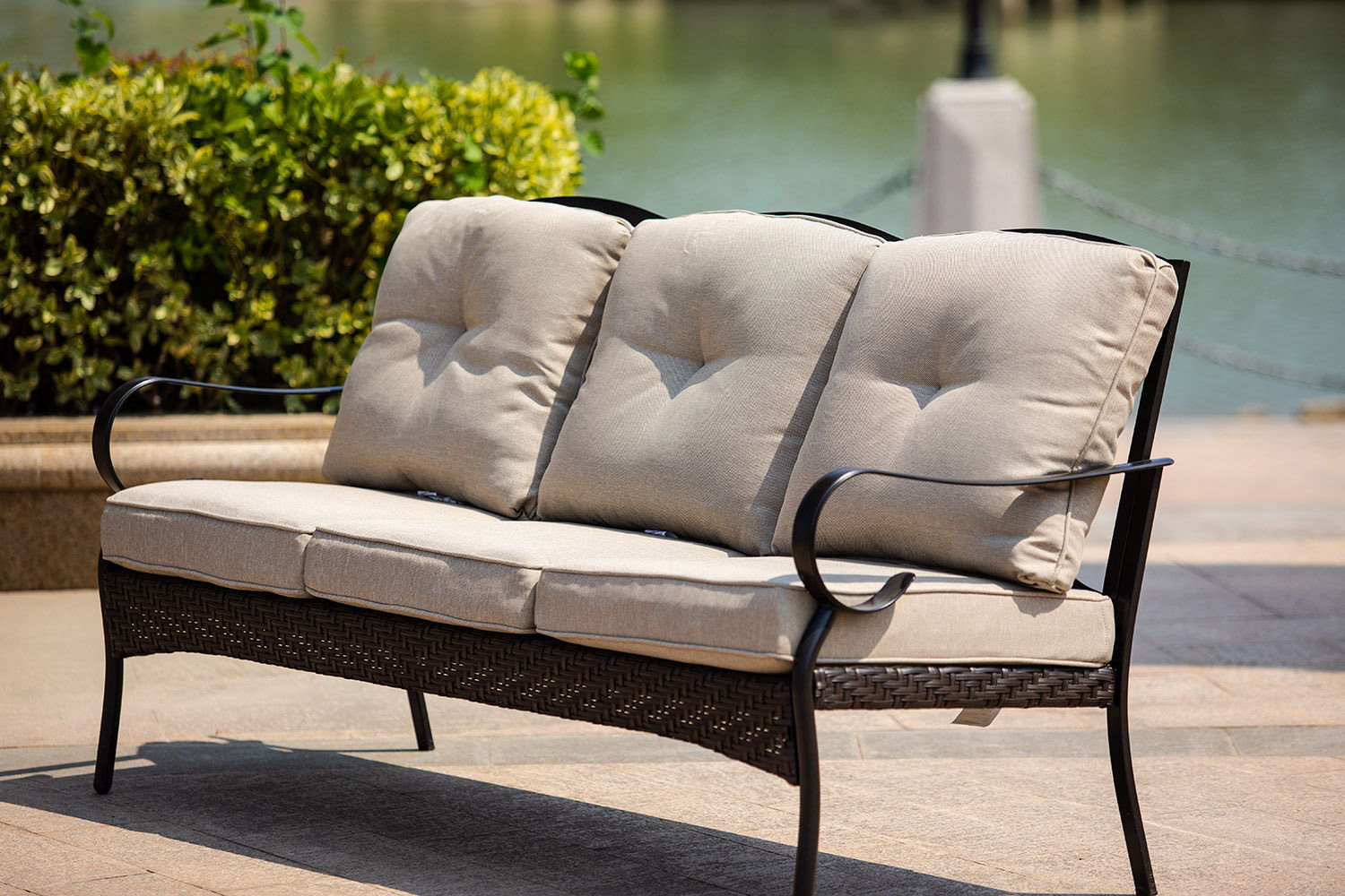 Polyester Blend Settee With Black Legs - Beige