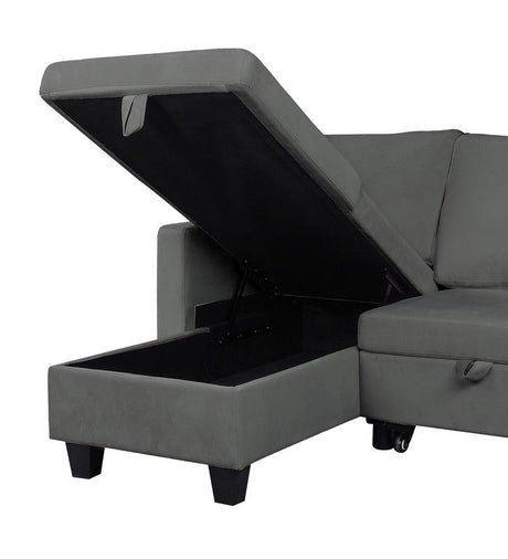 Nova - Velvet Reversible Sleeper Sectional Sofa With Storage Chaise by Lilola Home | Bel Furniture