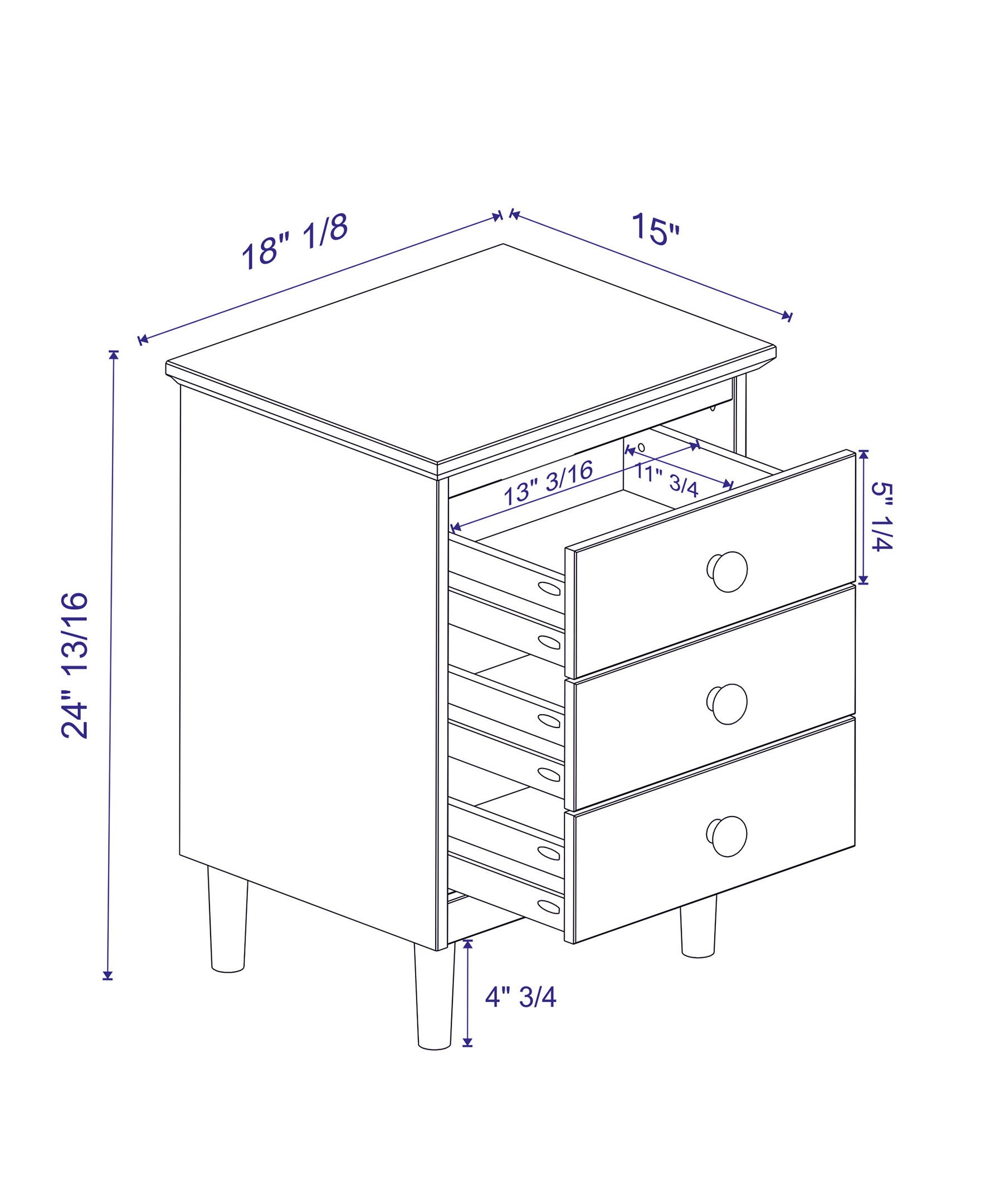 Classic Solid Wood 3 Drawer Nightstand - Gray