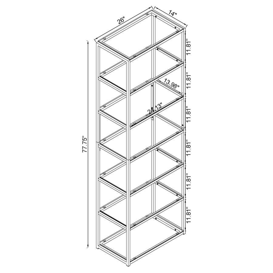 Kate - 5-Shelf Glass Bookshelf - Black Nickel