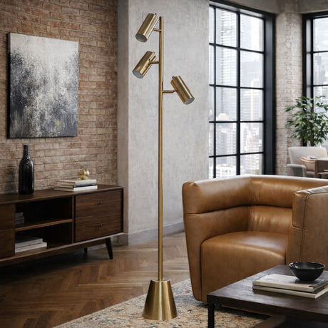 Lumina - Floor Lamp With Rotary Switch Triple Spots Cone Base - Gold - view 7