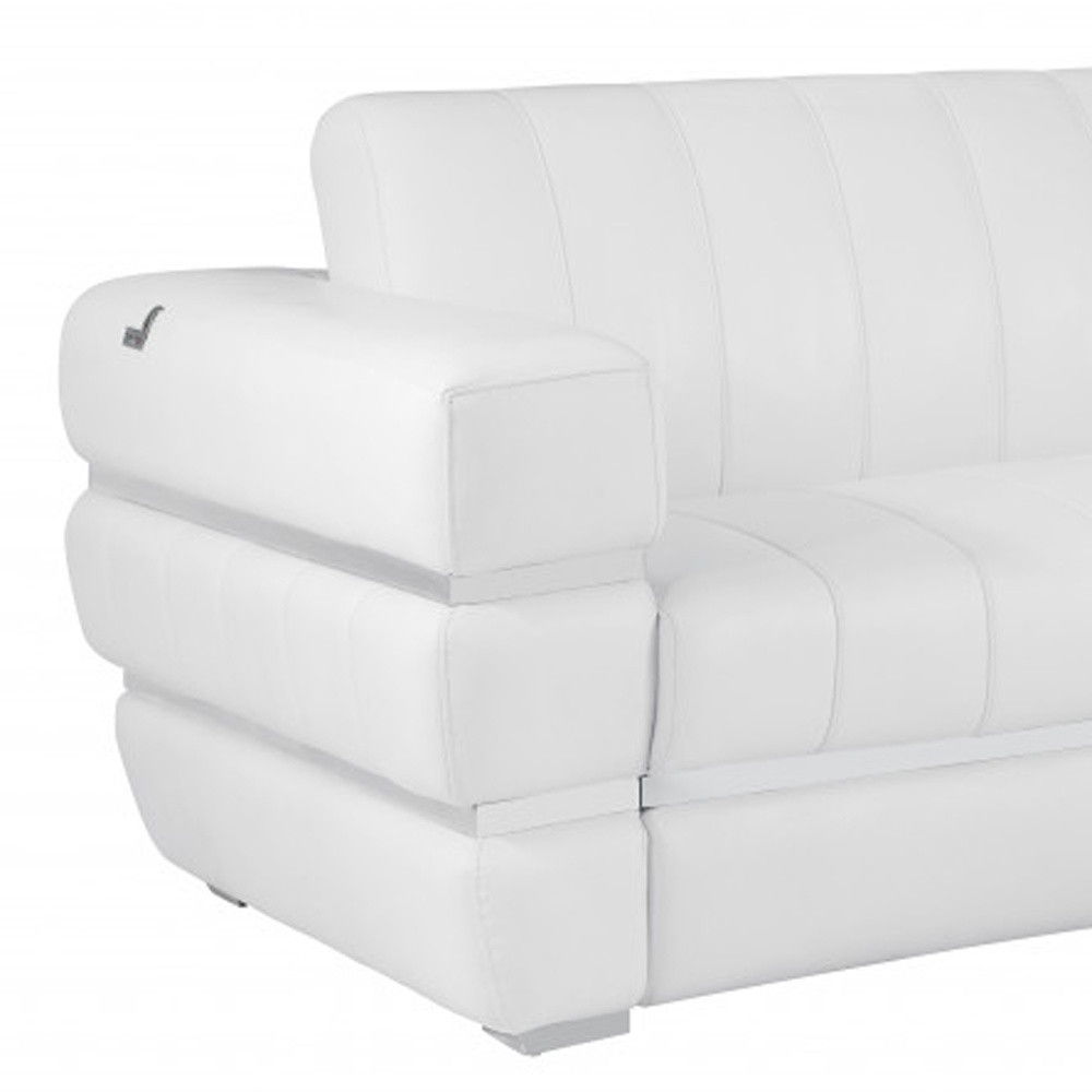 Italian Leather Sofa Silver Legs - White