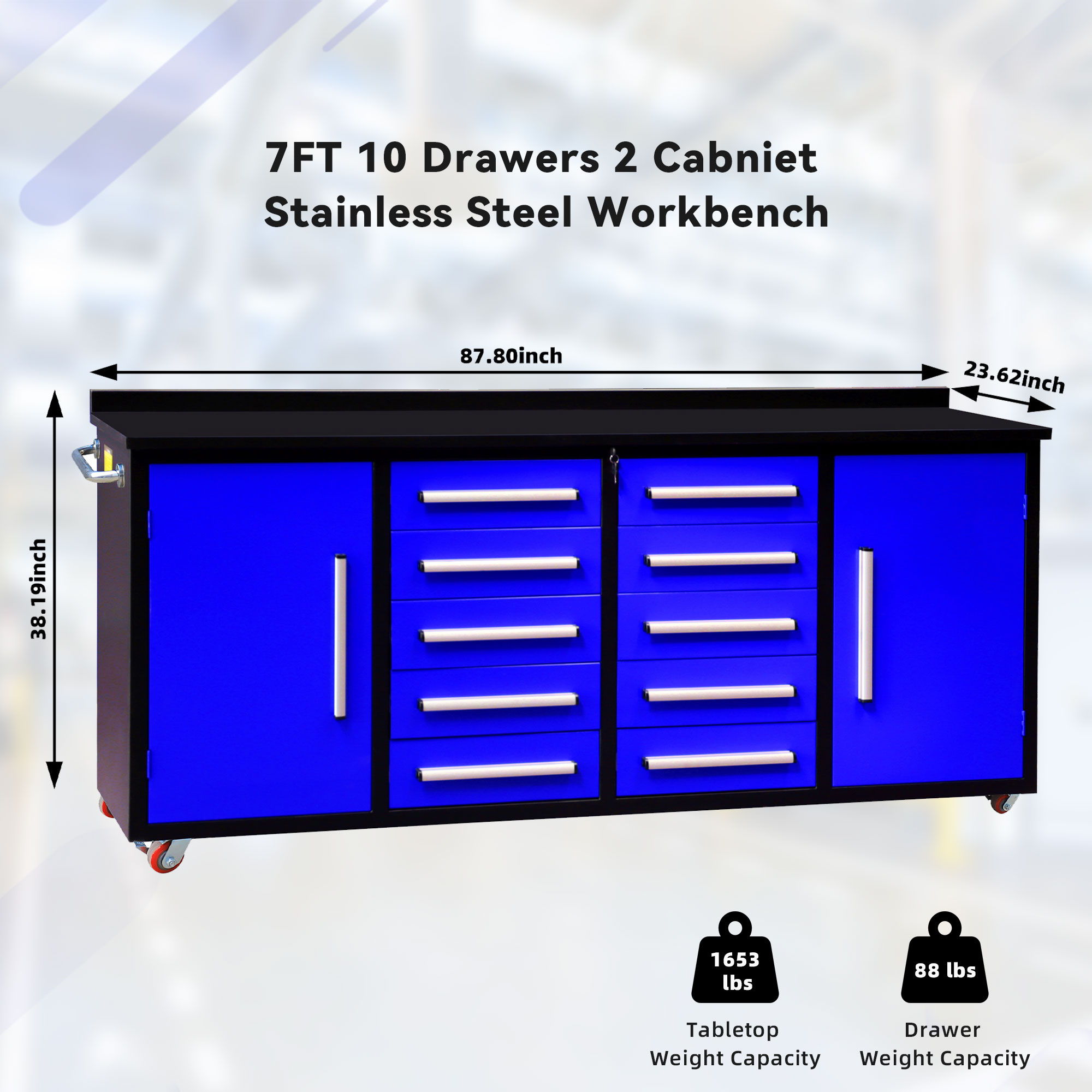 Storage Cabinets With Workbench (10 Drawers & 2 Cabinets)