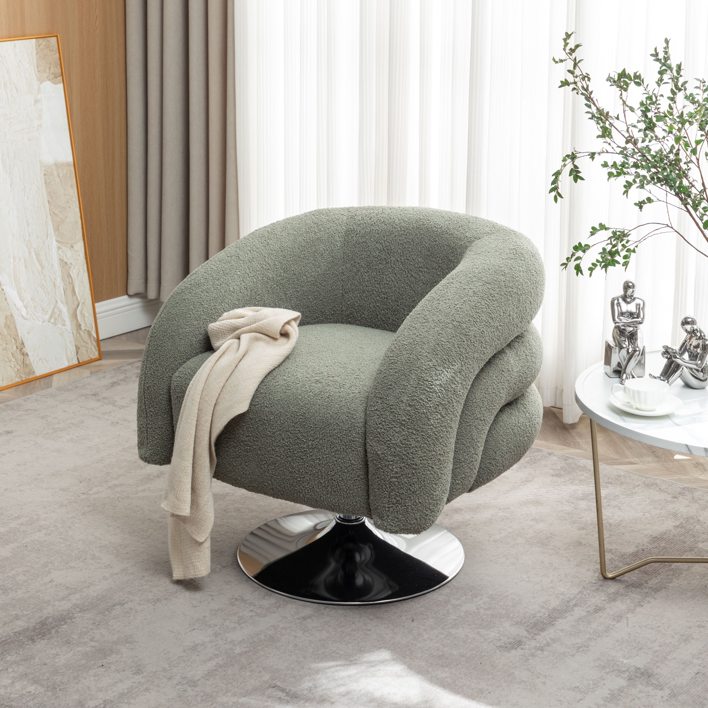 Modern Style Single Swivel Sofa Chair, Teddy Upholstered Single Sofa With Round And Fluffy Reading Chair, Suitable For Living Room