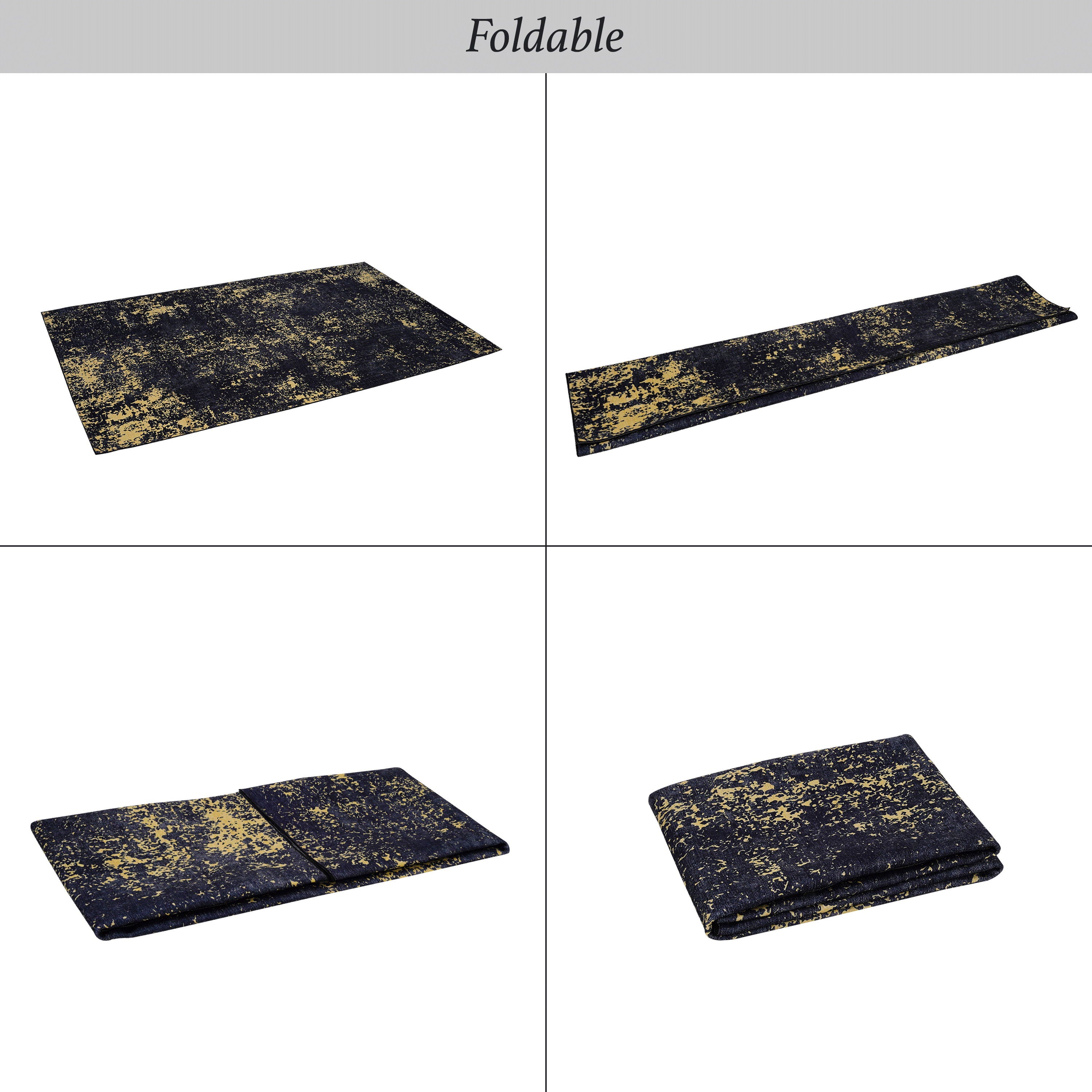 3' x 5' Area Rug, Washable, Low-Pile, Non-Slip, Non-Shedding, Foldable, Kid & Pet Friendly - Black / Gold