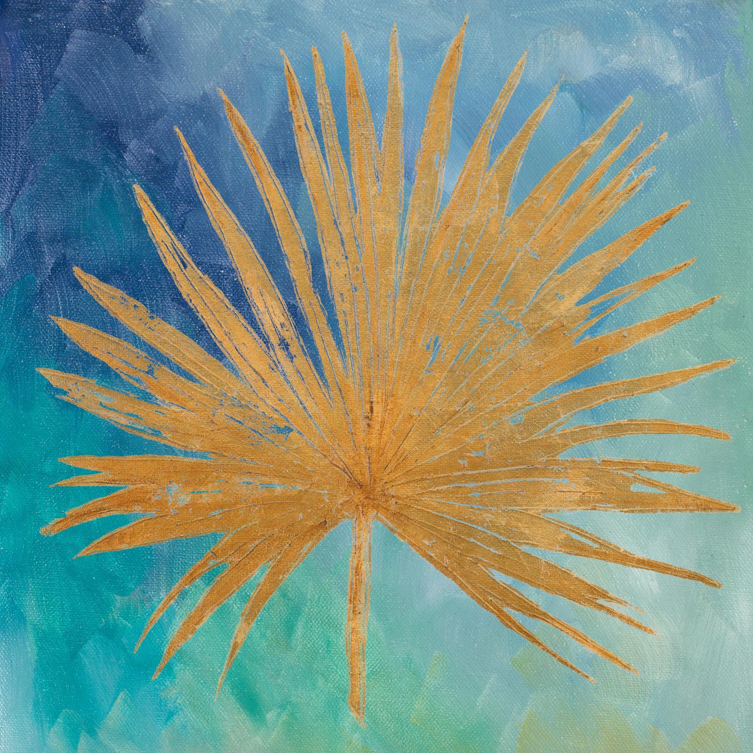 Small - Teal Gold Leaf Palm I By Patricia Pinto - Blue