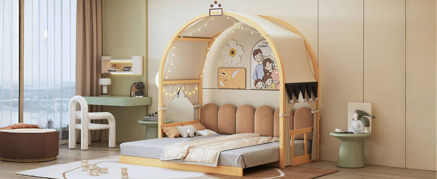 Extended Bed With Arched Roof And Trundle