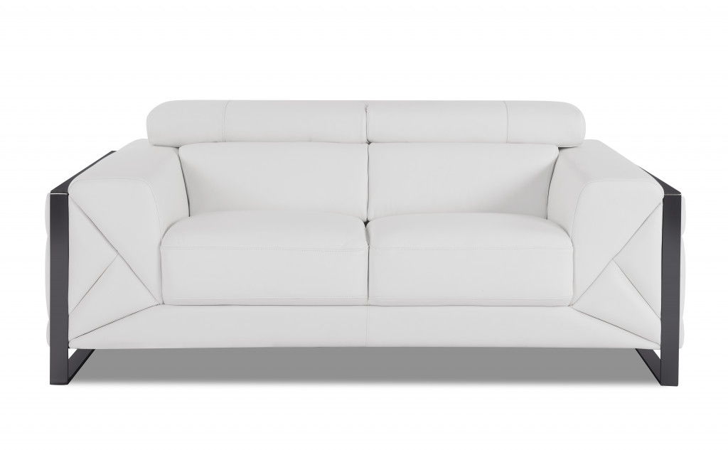 Italian Leather Loveseat - White / Black