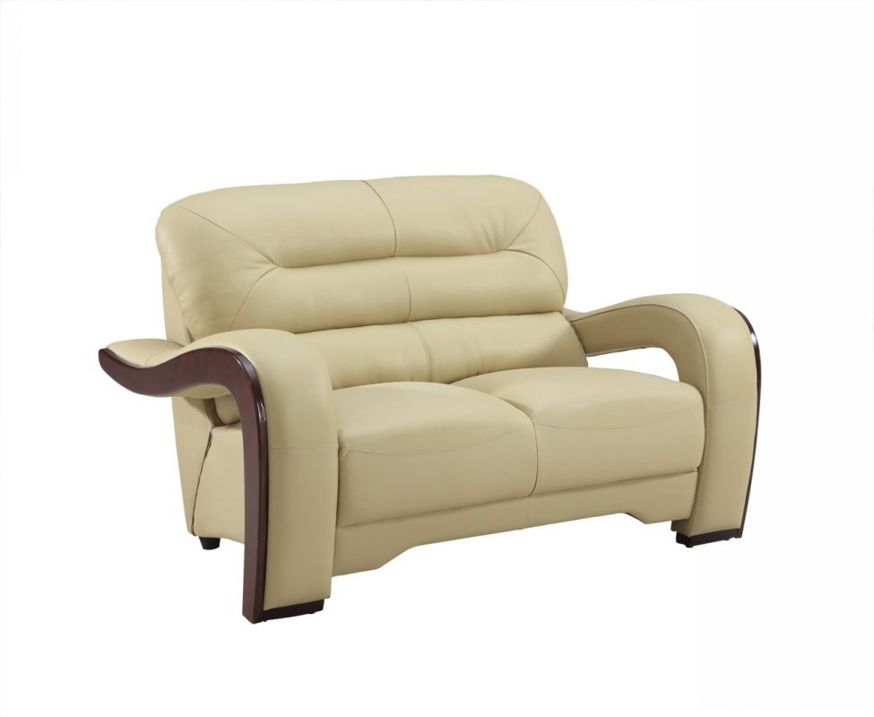 Brown Faux Leather Love Seat - Beige / Dark