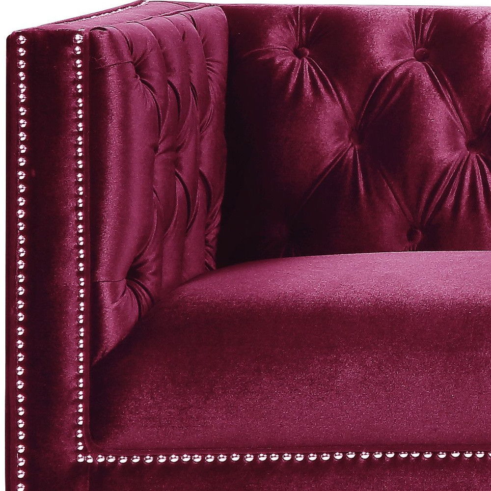 Velvet Sofa And Toss Pillows With Black Legs - Burgundy