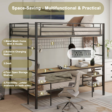 Ethan - Bunk Bed With Desk, Charging Station, Storage Shelves - view 28