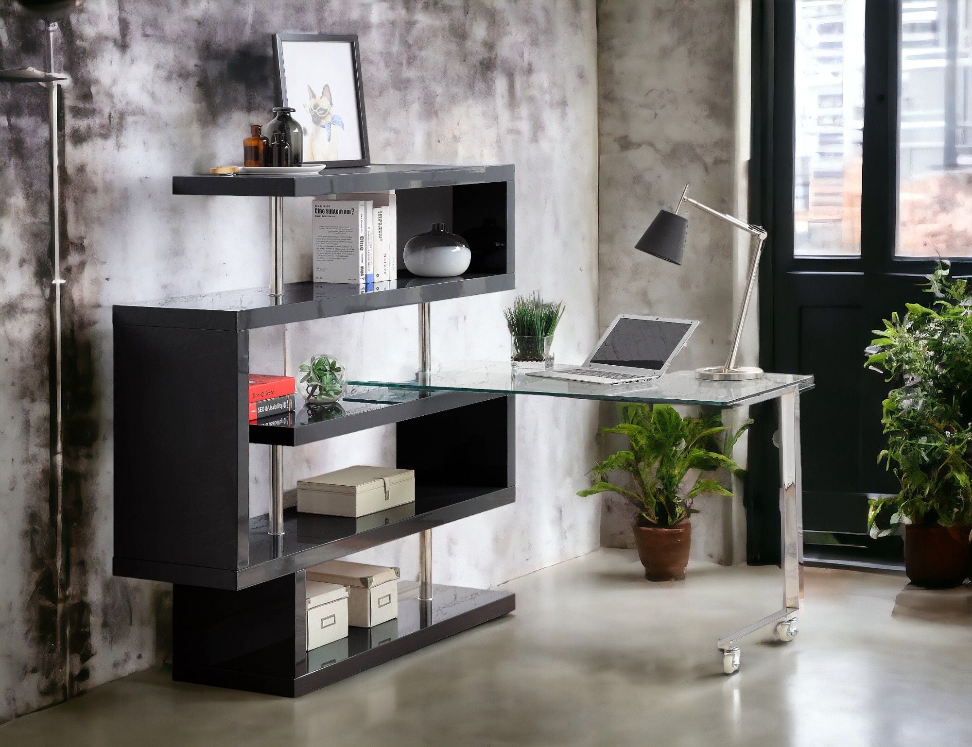 Buck II - Clear Glass, Chrome High Gloss Writing Desk With Shelf