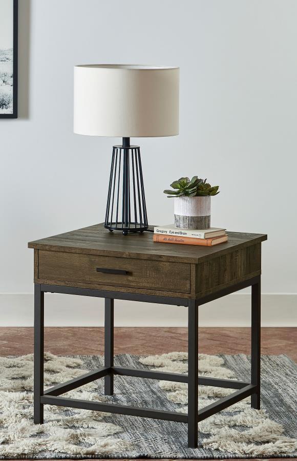 Byers - 1-Drawer Square Engineered Wood End Table - Brown Oak by CoasterEssence | Bel Furniture