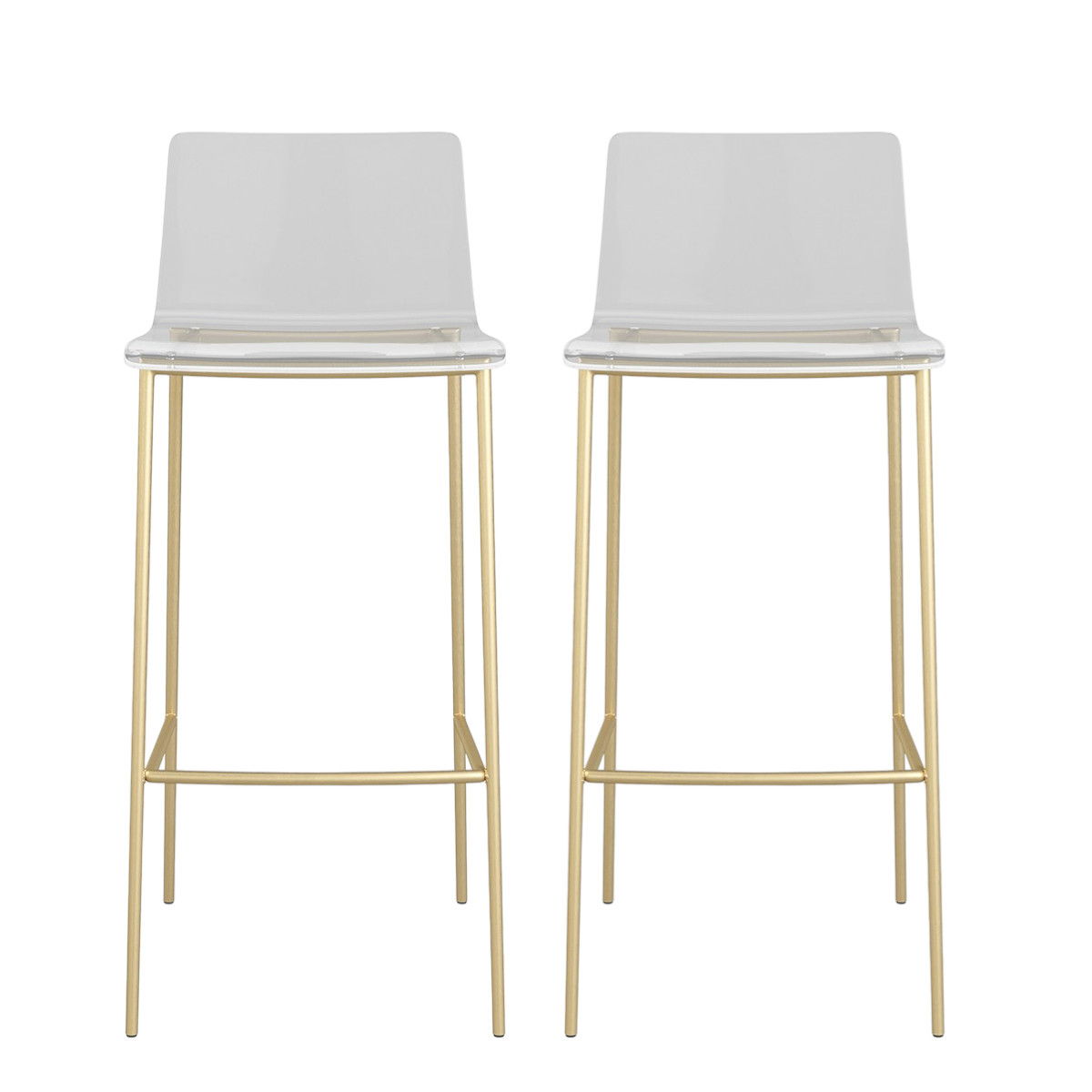 Plastic Low Back Bar Height Bar Chairs (Set of 2) - Clear / Gold