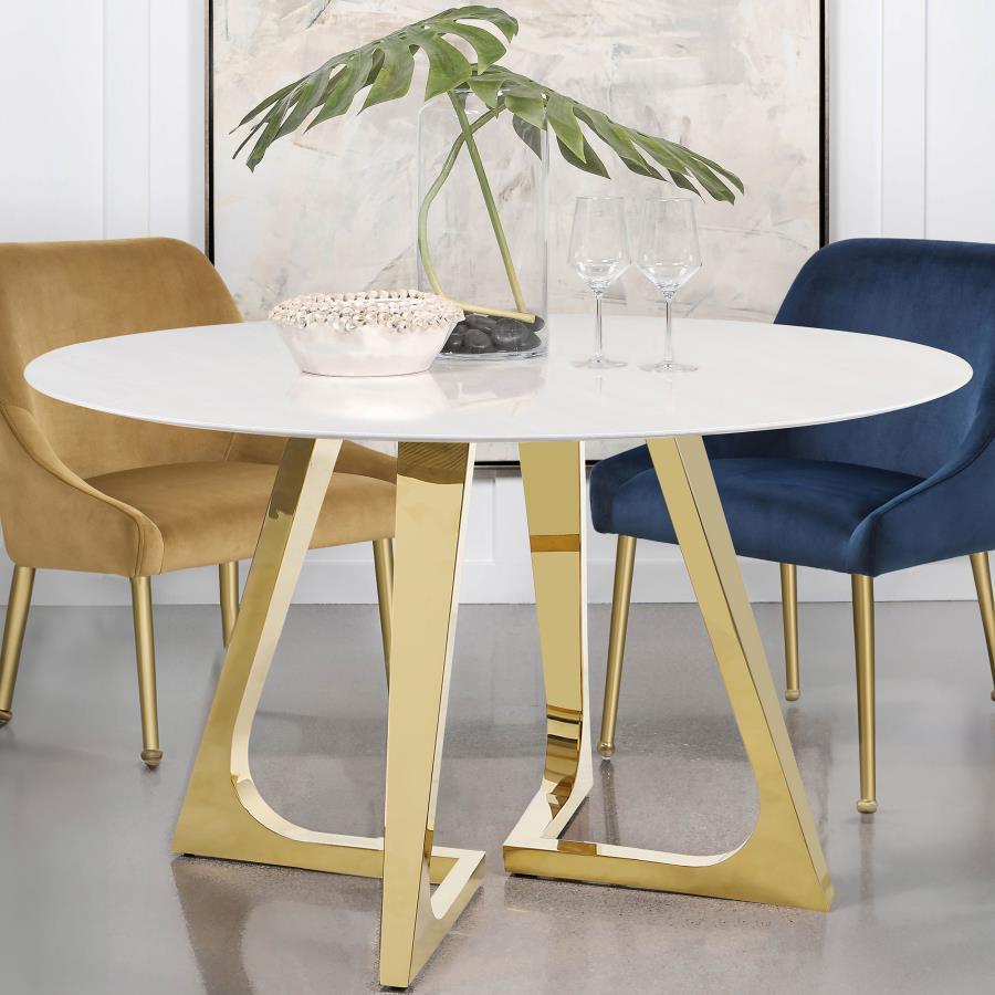 Gwynn - Round Marble Stainless Steel Dining Table - Gold by Coaster Fine Furniture | Bel Furniture