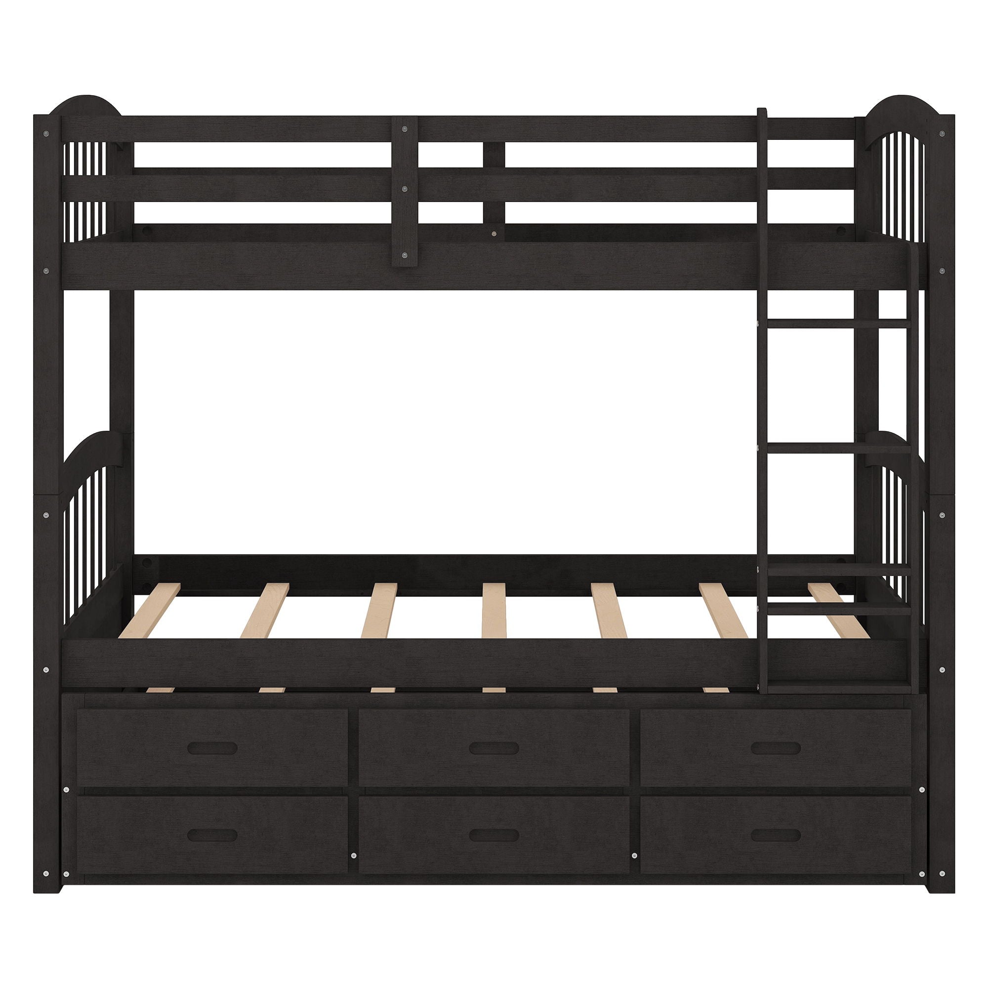 Twin Over Twin Wood Bunk Bed With Trundle And Drawers - Espresso