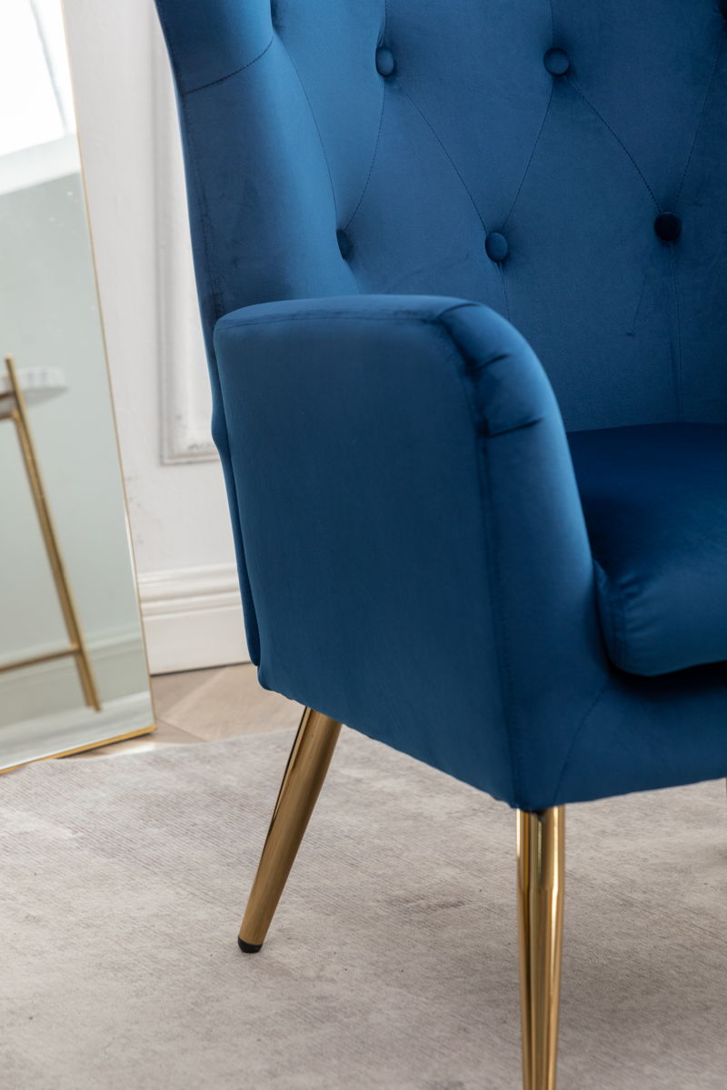 Sovarol - Velvet Button-Tufted Wing Back Accent Chair - Blue