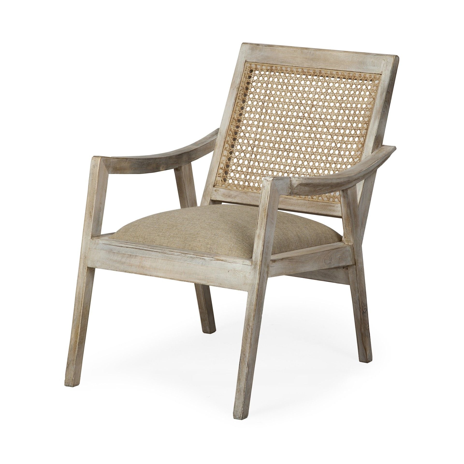 Fabric Distressed Arm Chair - Cream / Brown