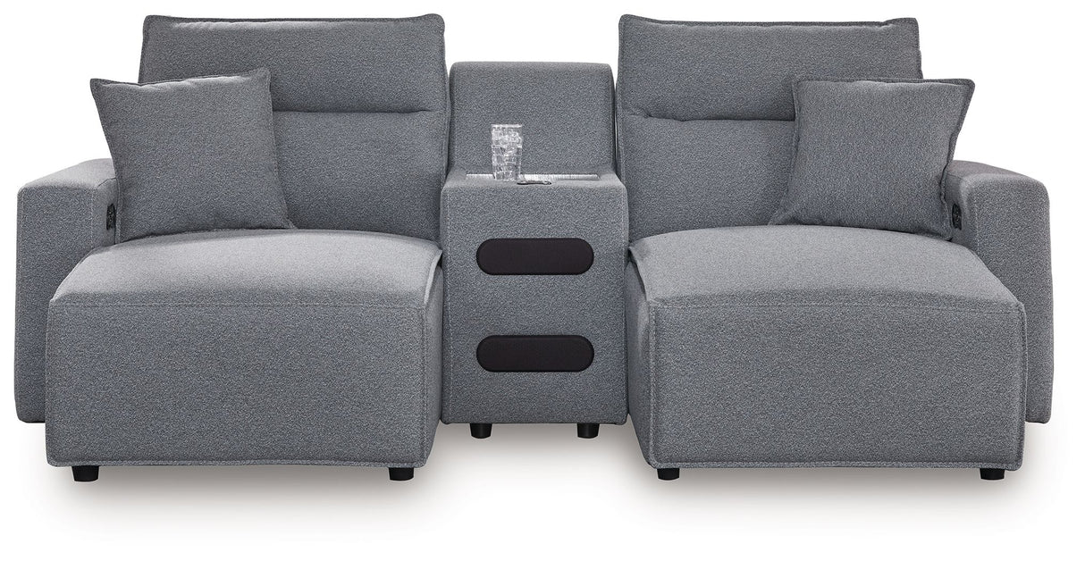 Modmax - Salt And Pepper - Reclining Sectional Gray 3 Pc. Double Chaise Power Reclining Sectional With Audio Console by Signature Design by Ashley® | Bel Furniture