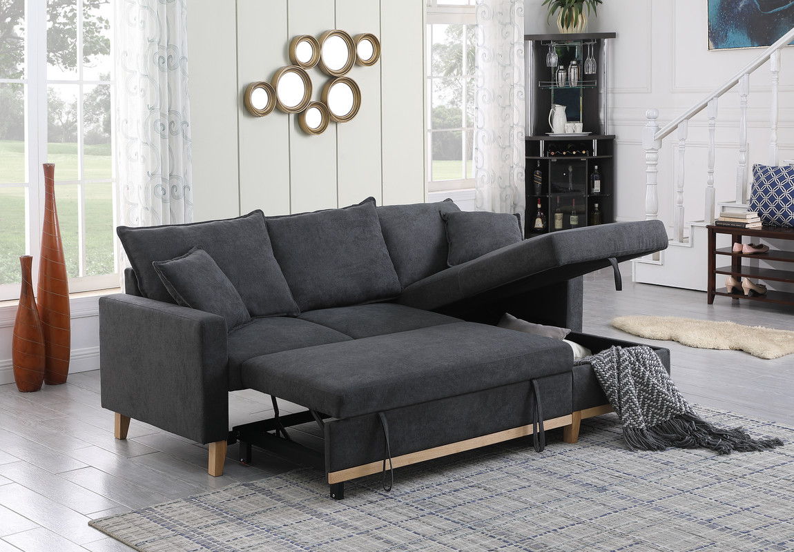 Colton - Woven Reversible Sleeper Sectional Sofa With Storage Chaise - Dark Gray by Lilola Home | Bel Furniture