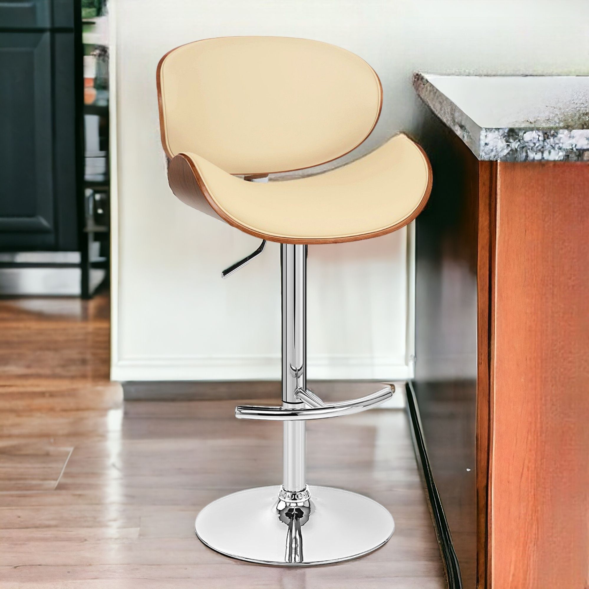 Swivel Low Back Adjustable Height Bar Chair - Cream / Silver