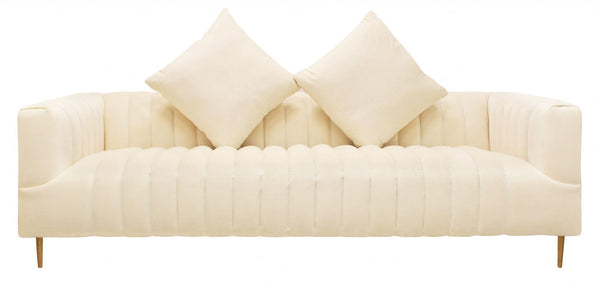 Velvet Sofa And Toss Pillows With Gold Legs - Ivory