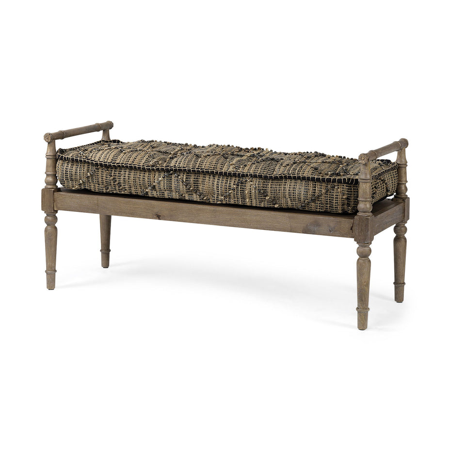 Cotton Upholstered Blend Bench - Brown / Beige