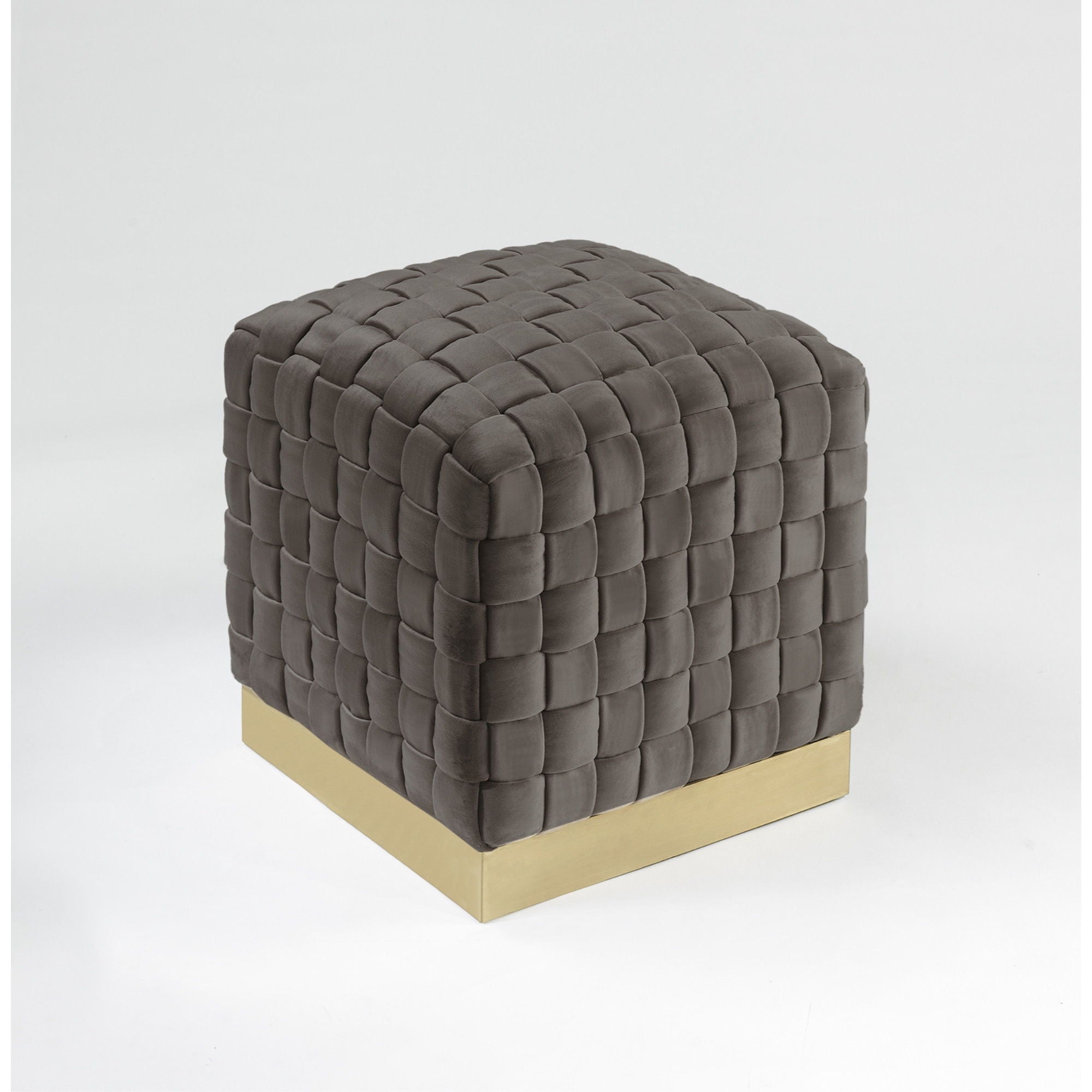 Velvet Ottoman - Taupe / Gold