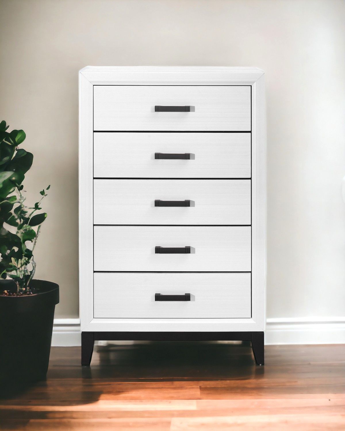 Wood Five Drawer Standard Chest - White