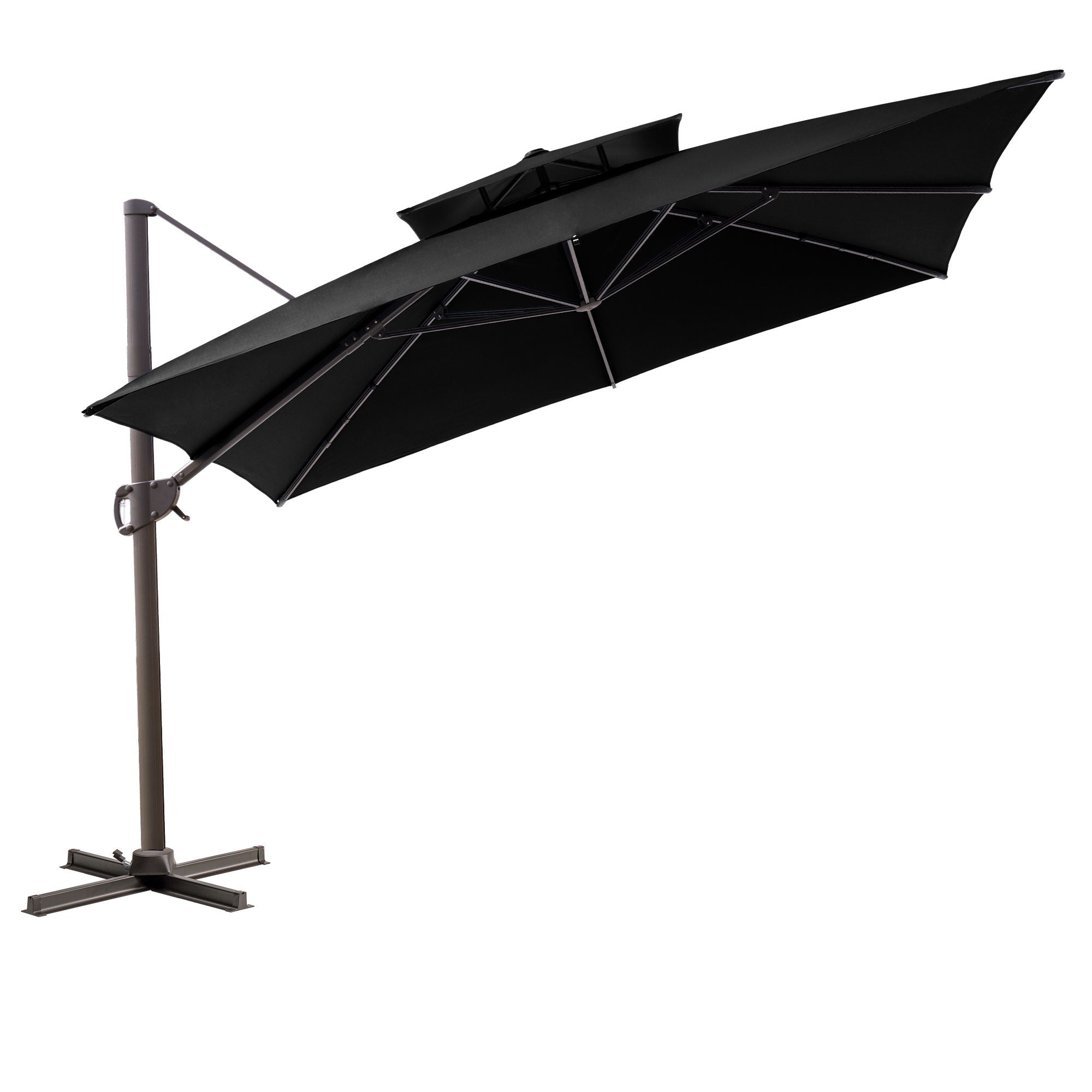 Round Tilt Cantilever Patio Umbrella With Stand - Black