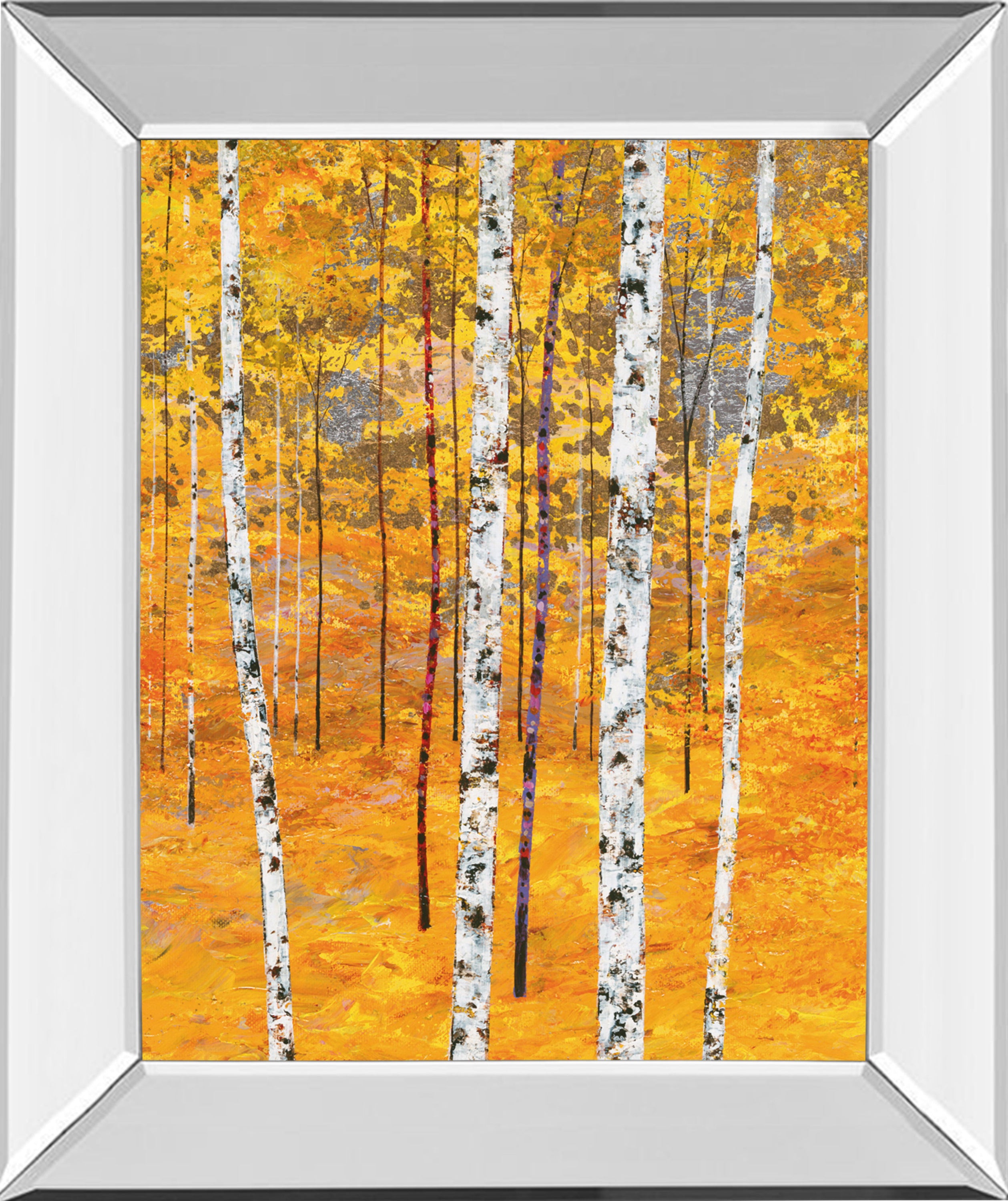 Iridescent Trees IV By Alex Jawdokimov - Mirror Framed Print Wall Art - Yellow