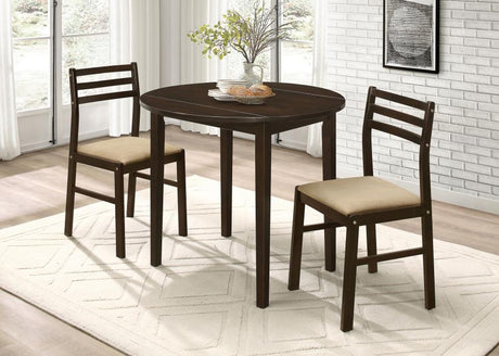 Bucknell - 3 Piece Round Drop Leaf Dining Table Set Dark Brown by CoasterEveryday | Bel Furniture