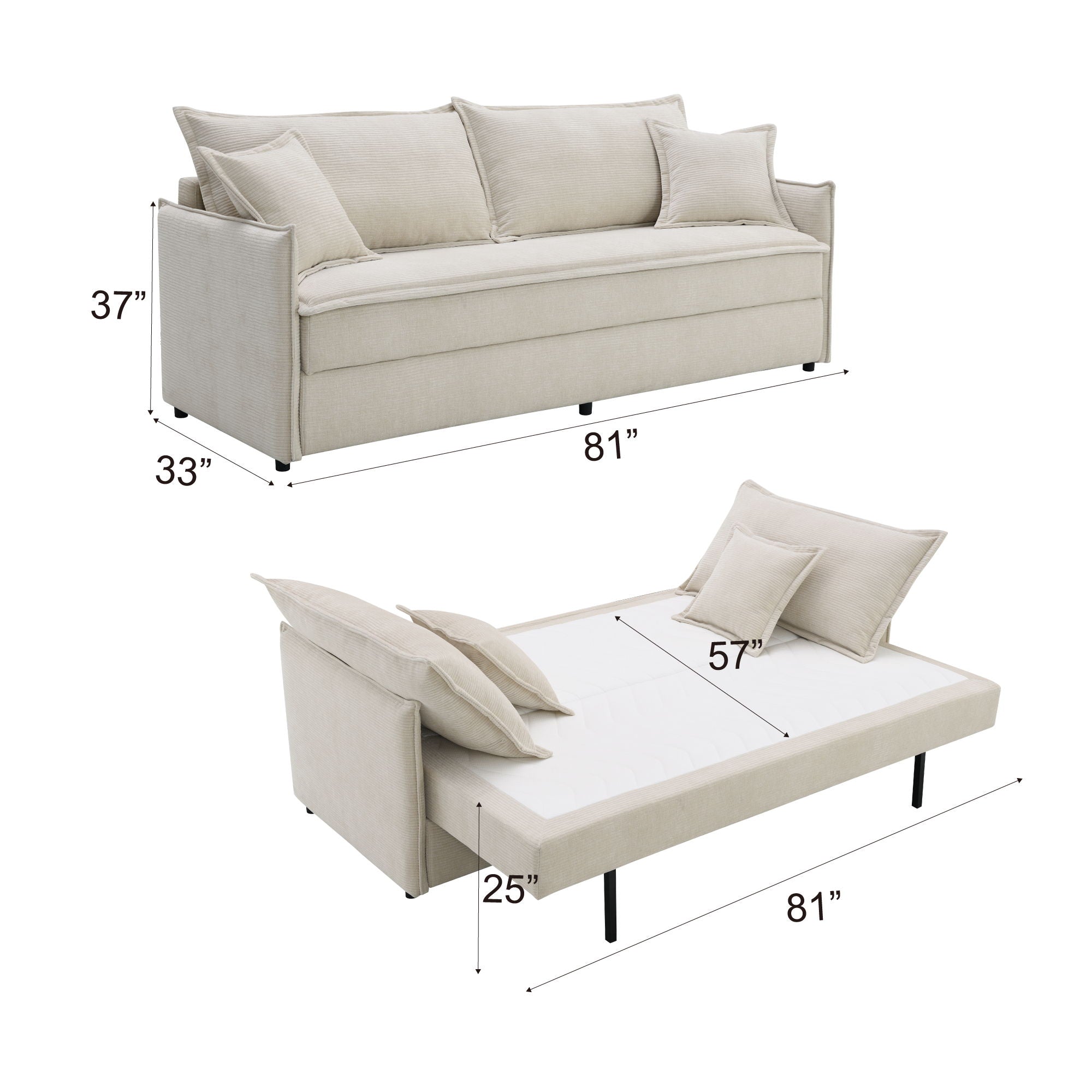 Elisea - Sleeper Sectional Sofa With 2 Toss Pillows - Beige