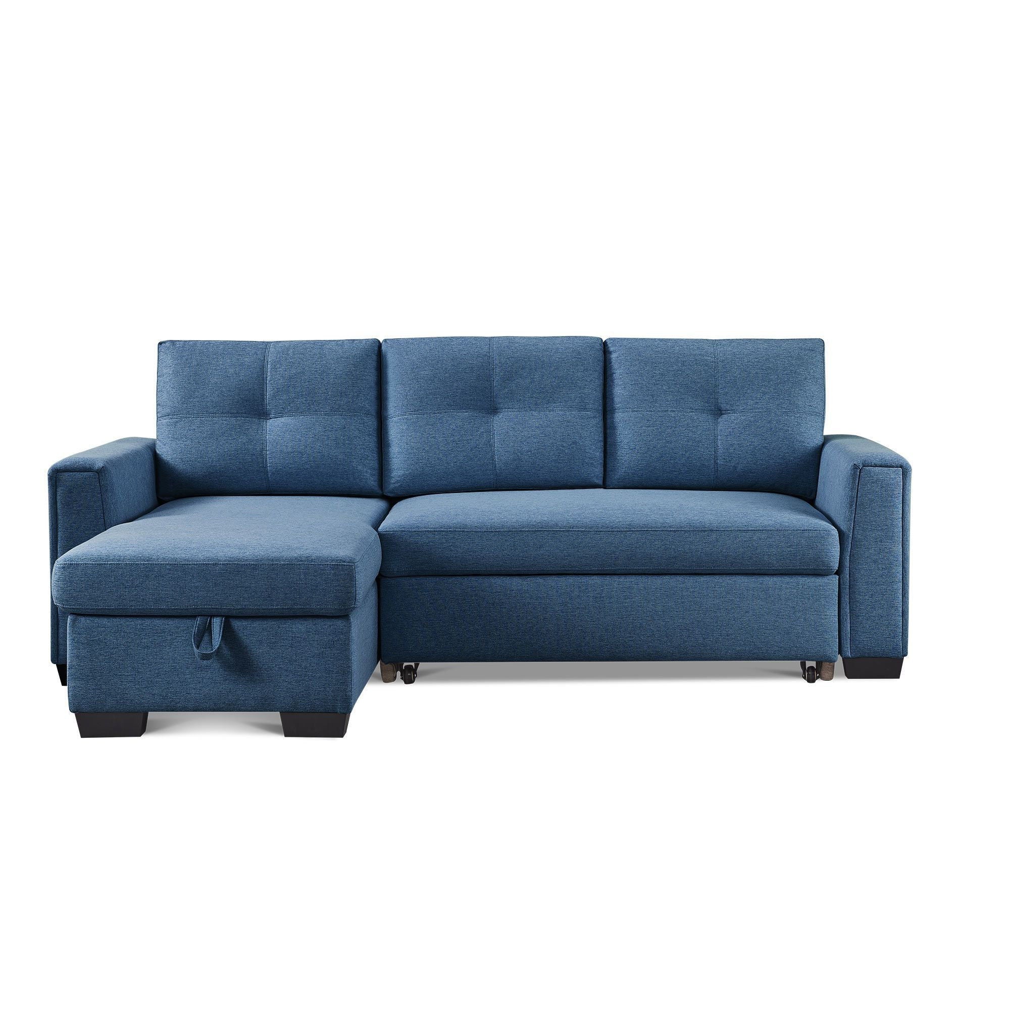 Polyester Blend Convertible Futon Sleeper Sofa With Black Legs - Blue