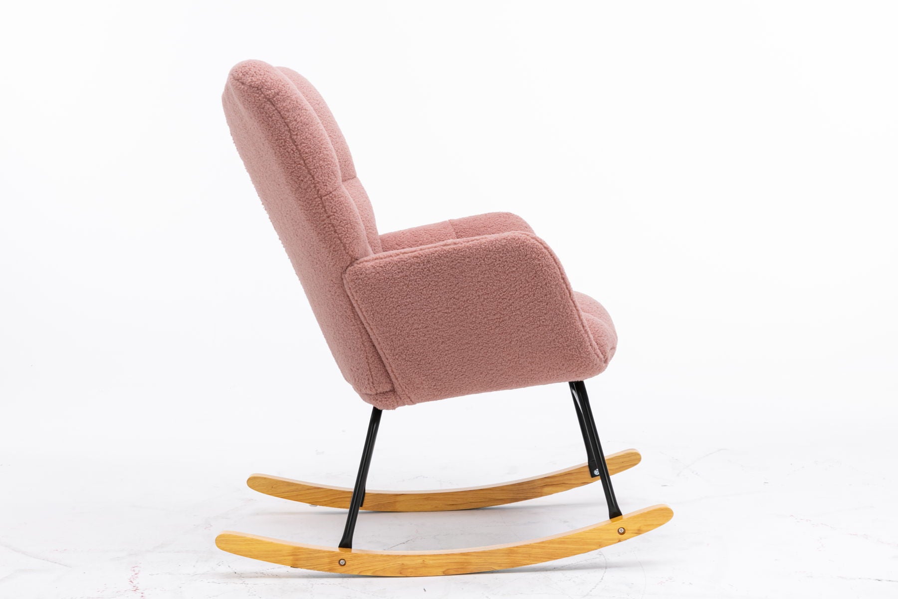 Mid Century Modern Teddy Fabric Tufted Upholstered Rocking Chair Padded Seat For Living Room Bedroom