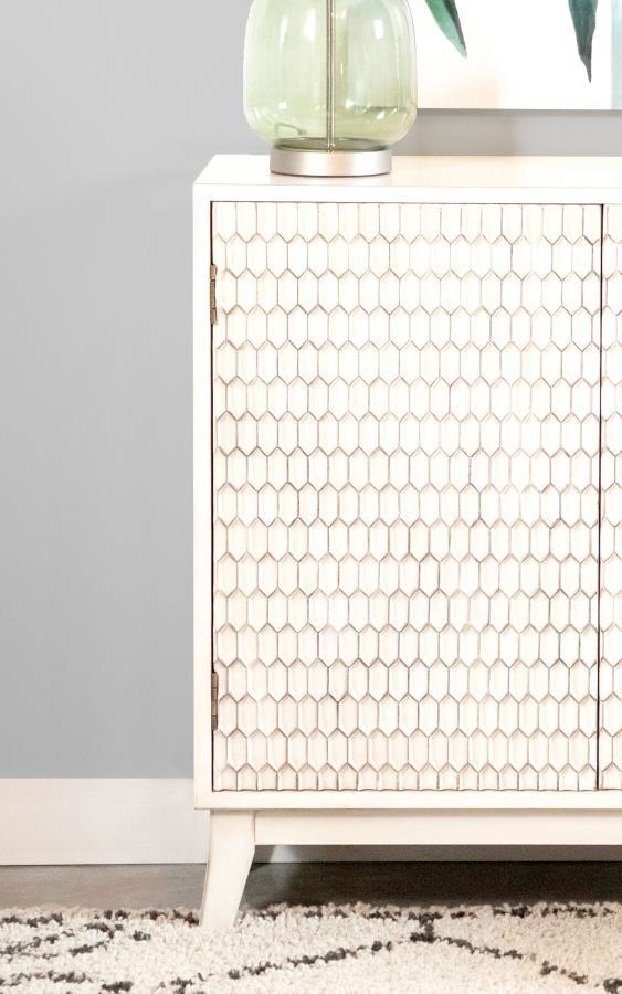 Gambon - 2 Door Wood Honeycomb Pattern Accent Cabinet - White by CoasterElevations | Bel Furniture