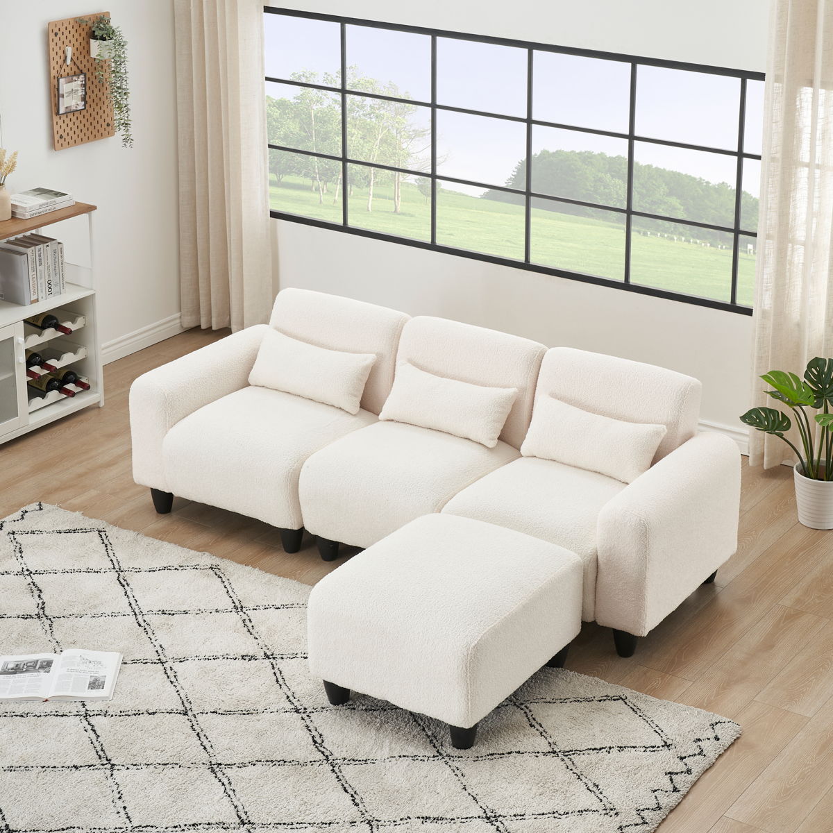 Teddy Fleece Creative Sofa Can Be Assembled Into A Two-Seater Sofa Plus A Single Couch With Three Waist Pillows To Perfectly Stretch Your Waist For Small Apartment Bedroom Spaces