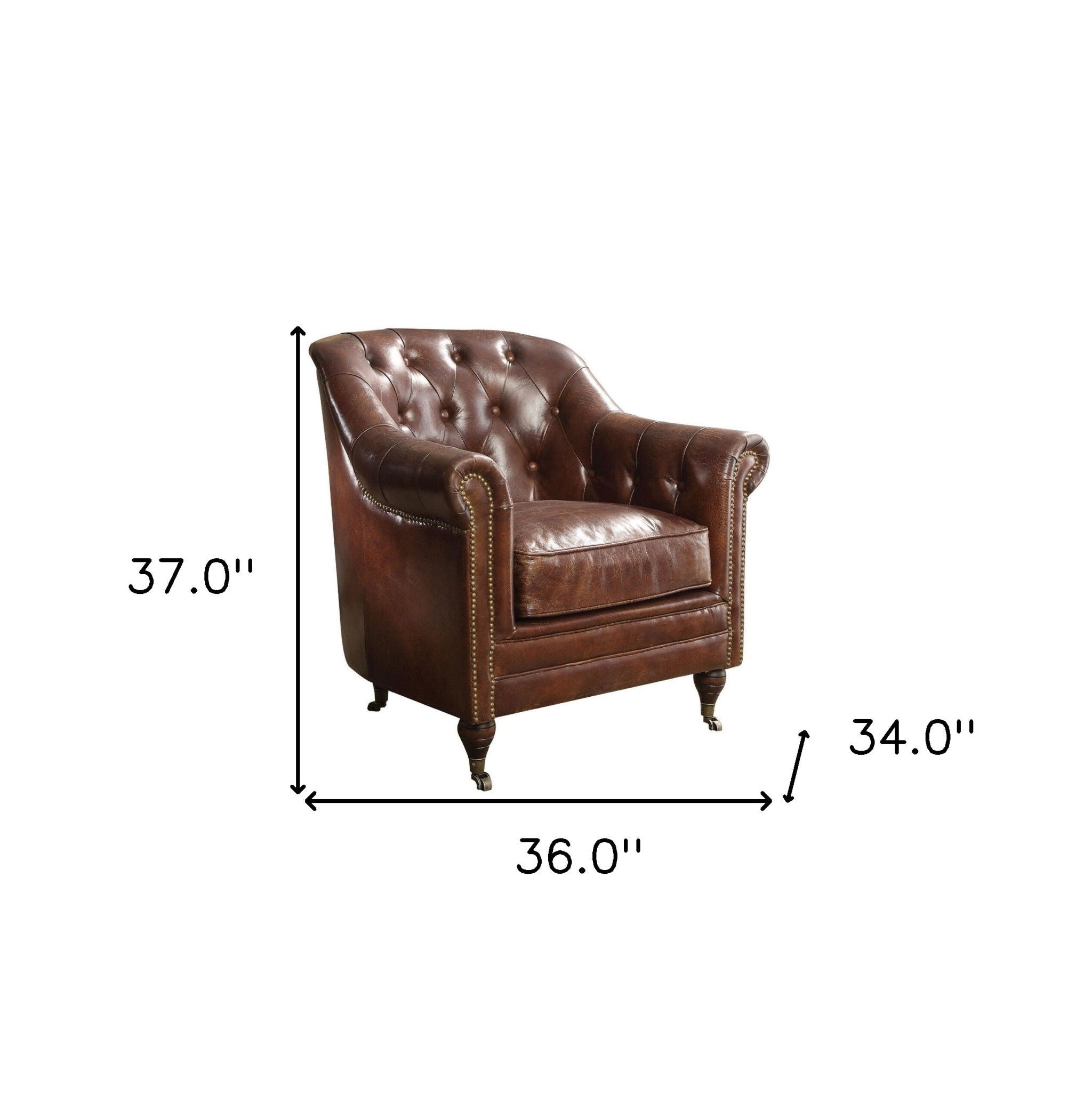 Top Grain Leather Tufted Chesterfield Chair - Brown