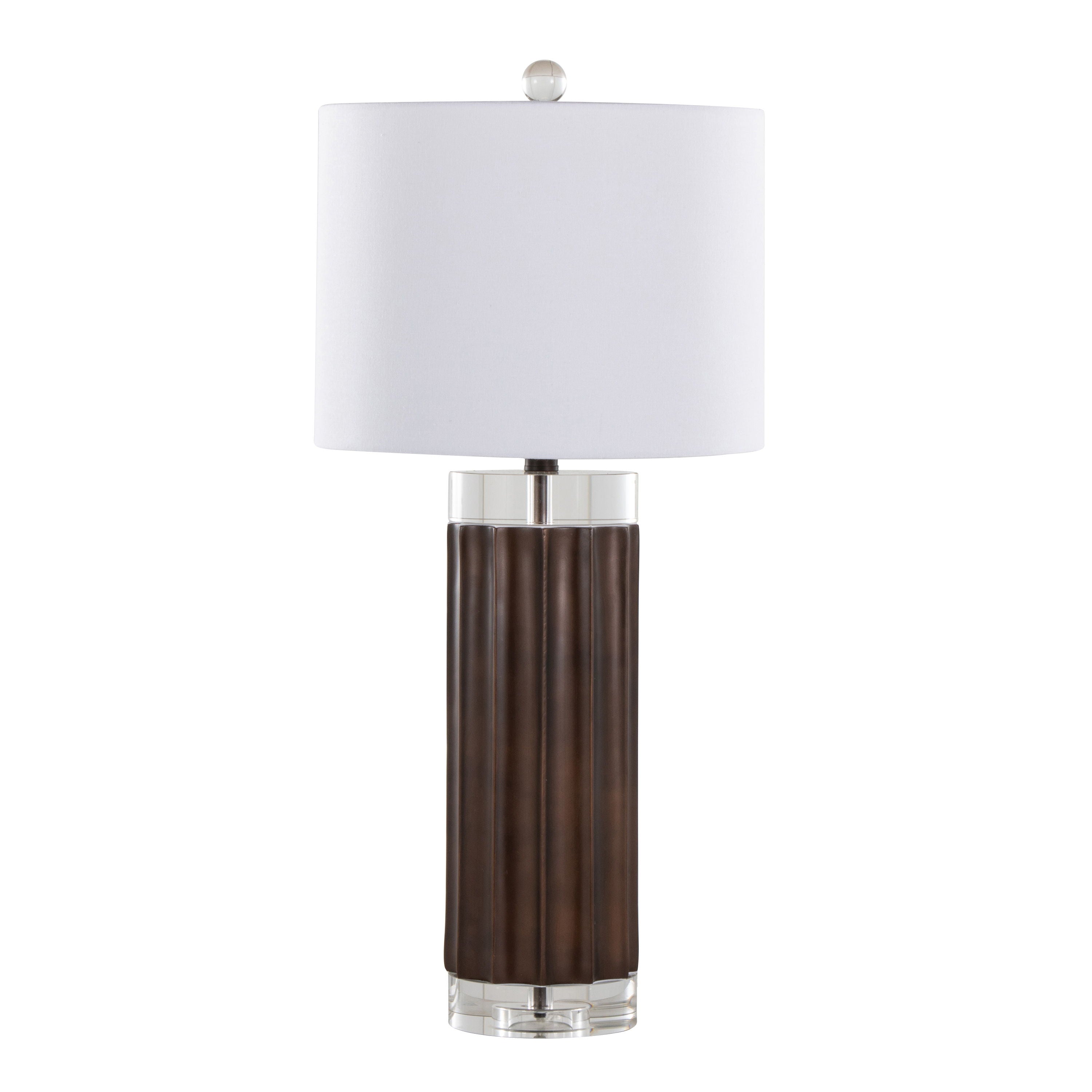 Cylinder - Fluted Contemporary Table Lamp (Set of 2) - Brown / Clear / White