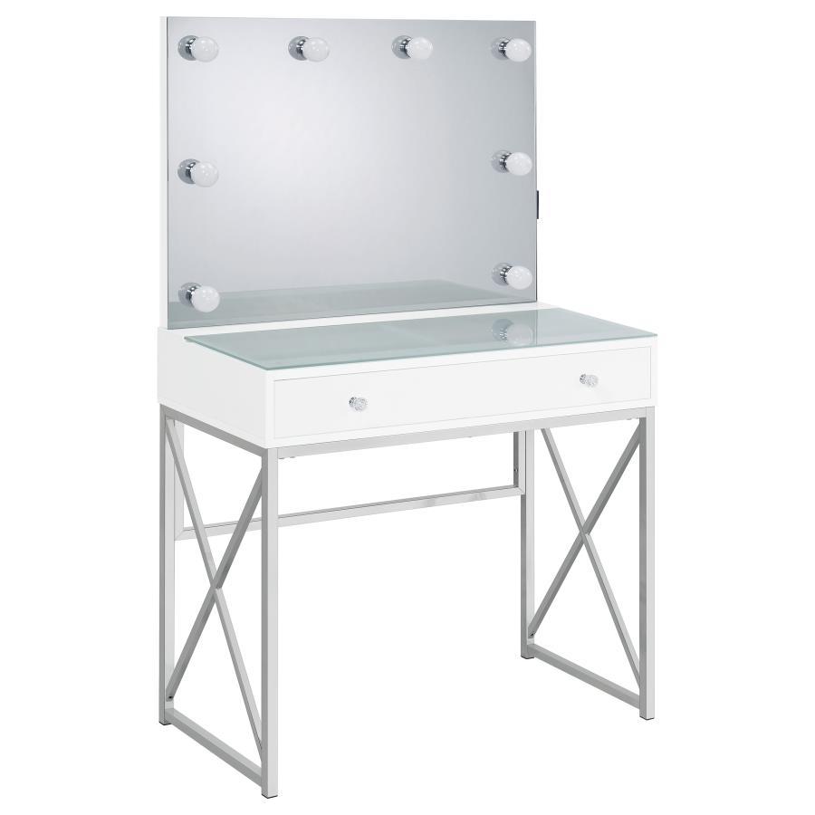 Eliza - Vanity Set With Lighting & Stool - White And Chrome by Coaster Fine Furniture | Bel Furniture