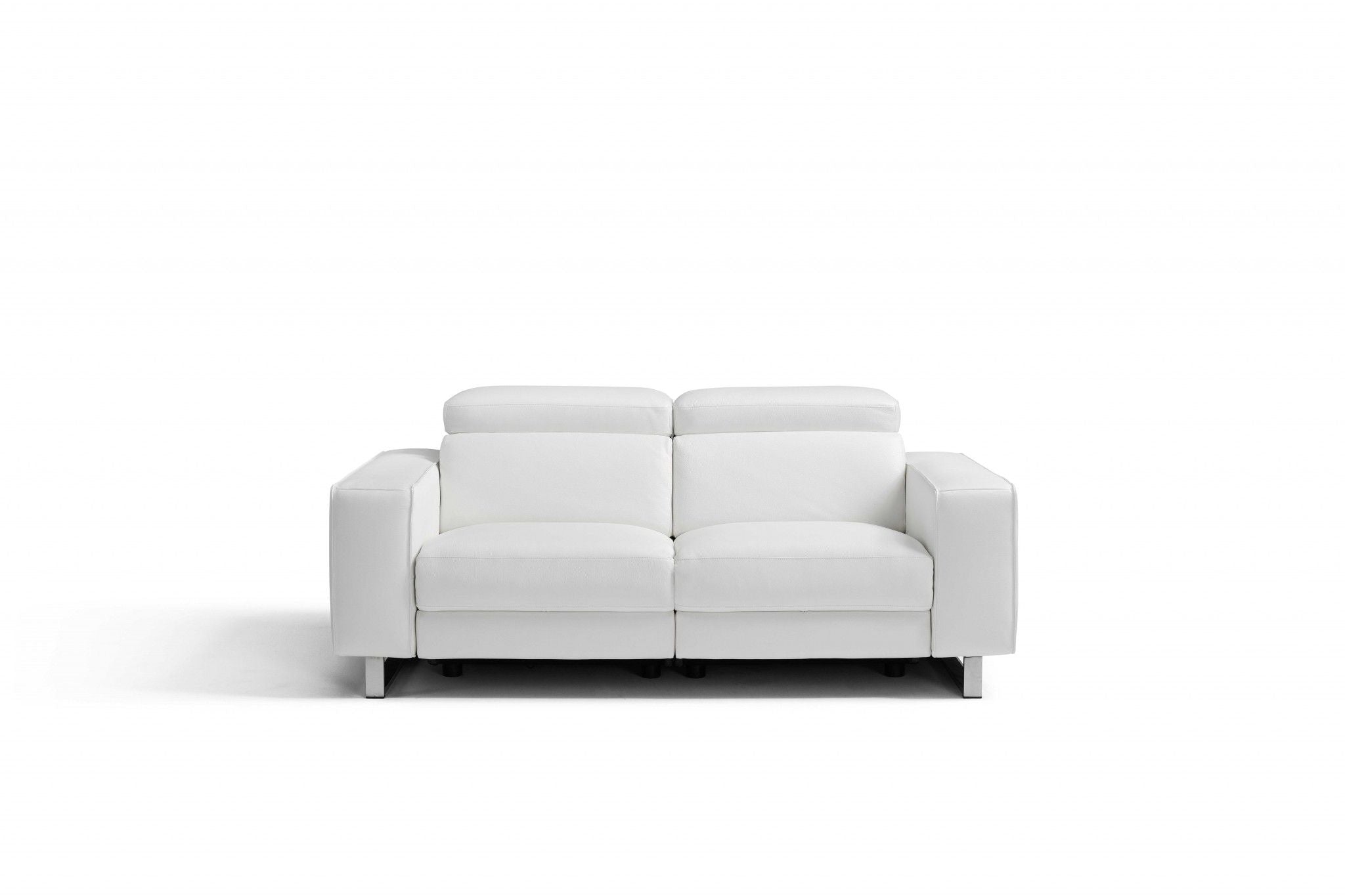 Top Grain Leather Manual Reclining Love Seat - White / Silver