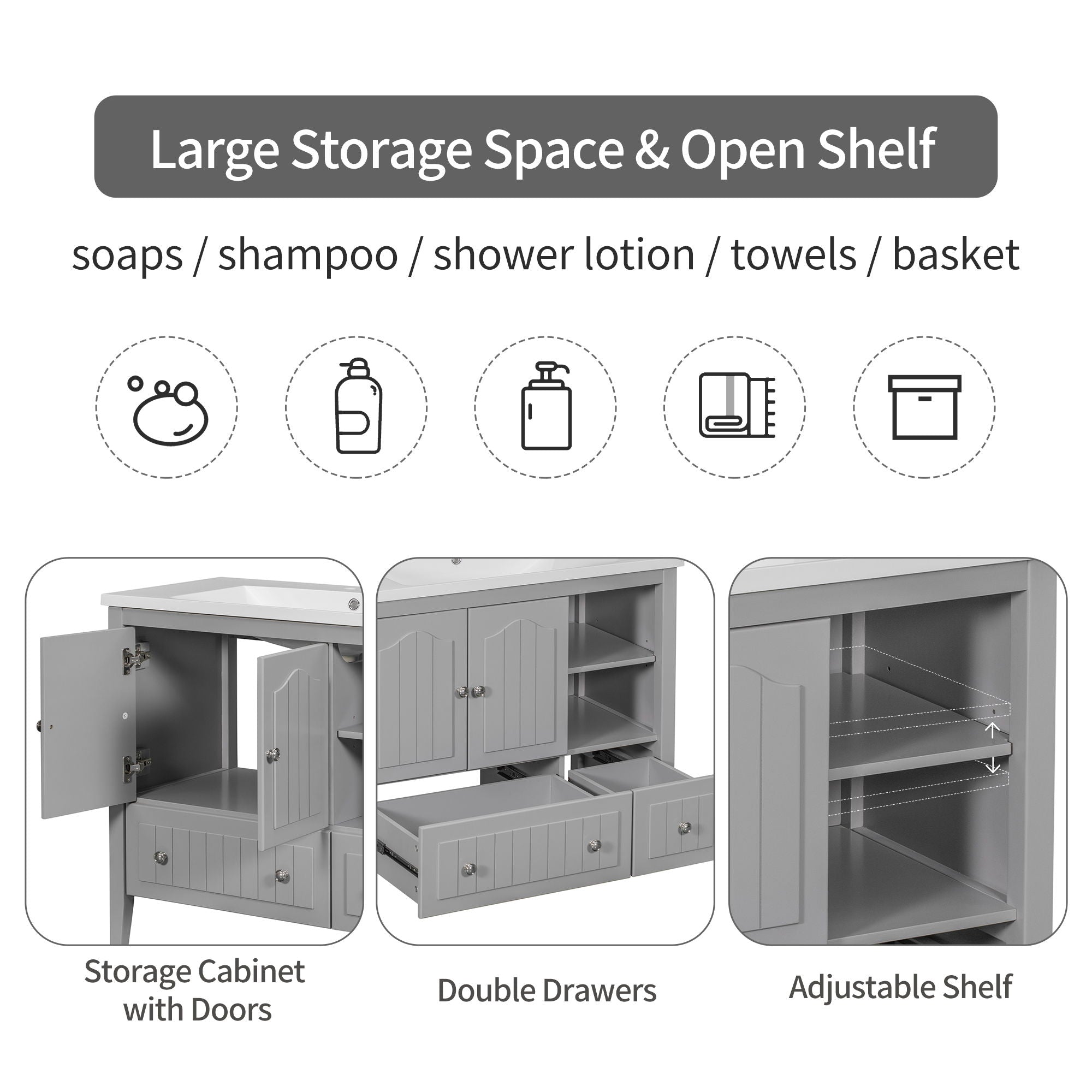 Bathroom Vanity Base Only, Solid Wood Frame And MDF Boards