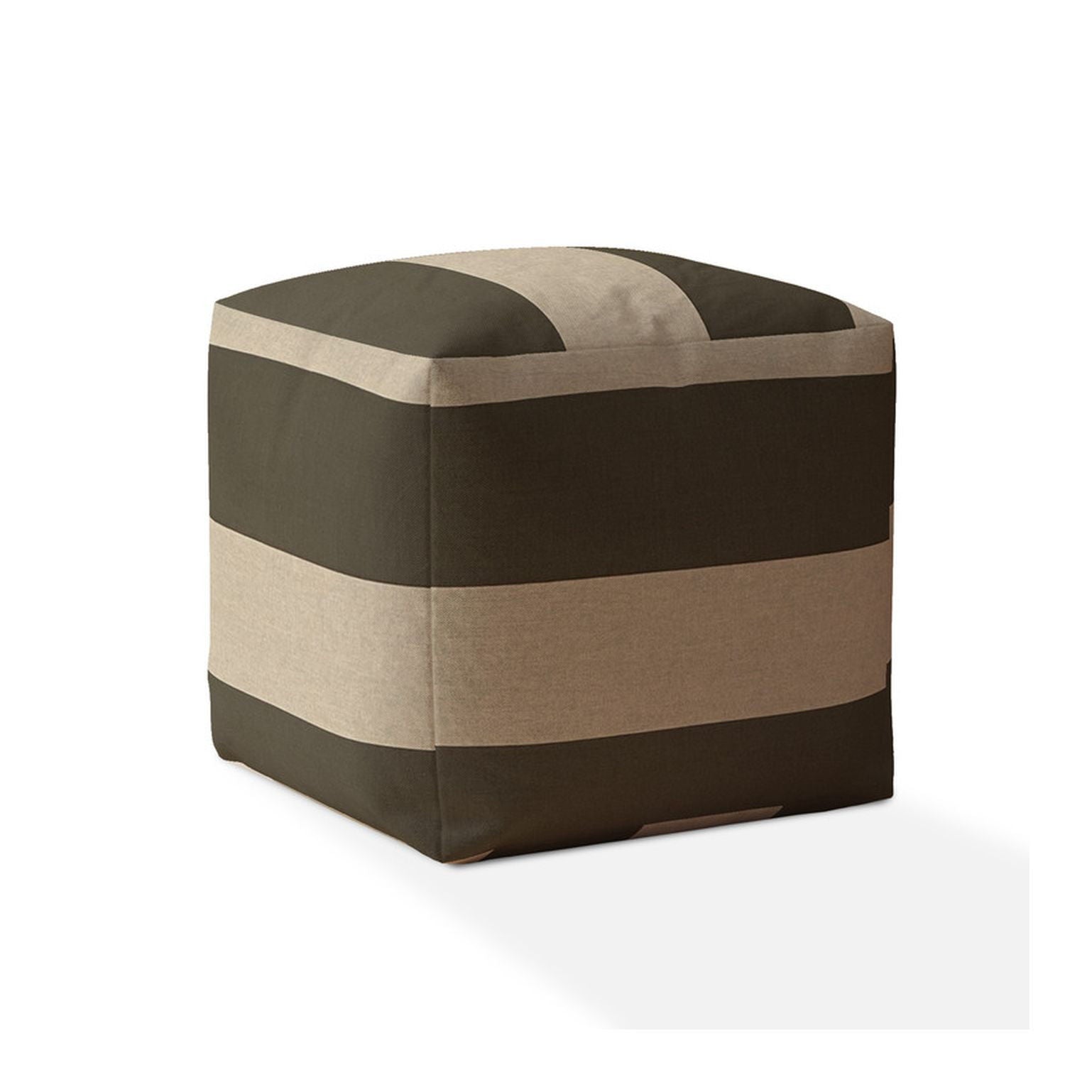 Cotton Striped Pouf Ottoman - Green