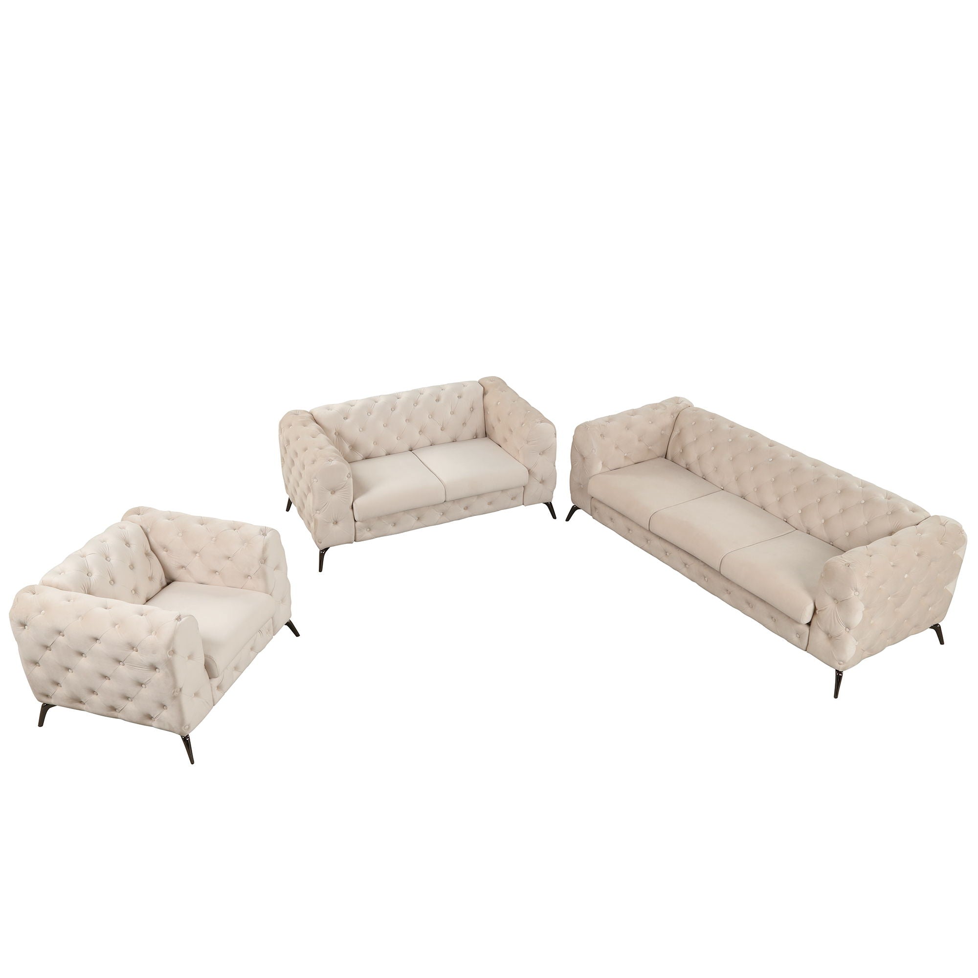 3 Piece Sofa Sets Modern With Sturdy Metal Legs, Velvet Upholstered Couches Sets Including Three Seat Sofa, Loveseat And Single Chair For Living Room Furniture Set