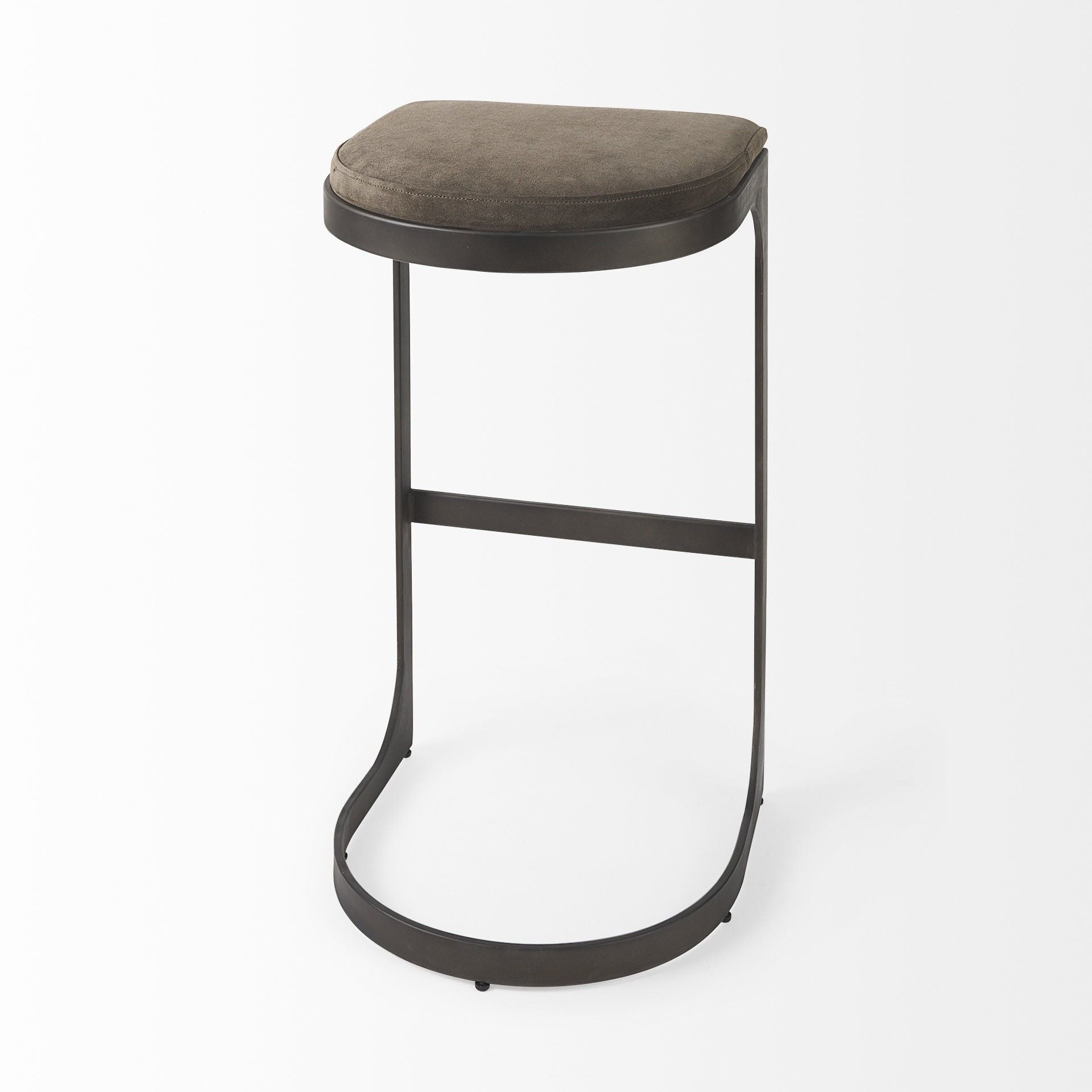 Leather And Iron Backless Bar Chair - Brown