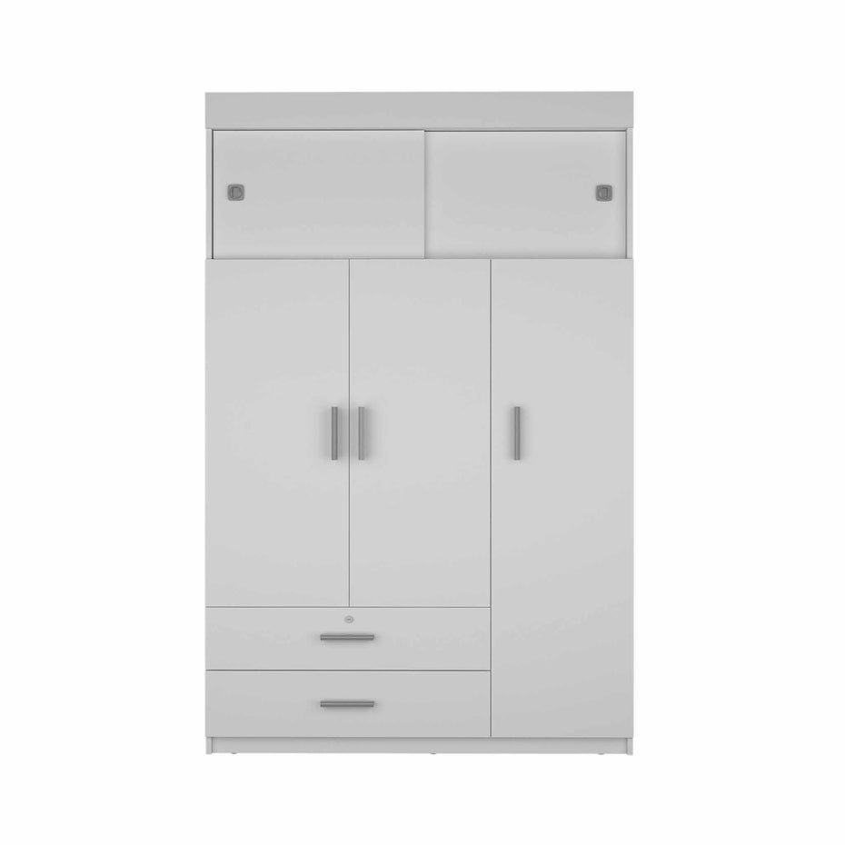 Tall Three Door Closet With Sliding Doors - White