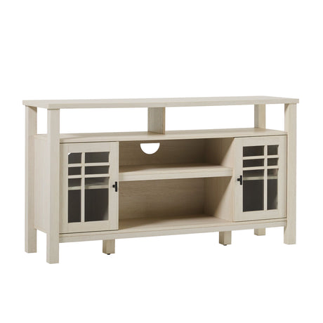 Transitional 2 Door Sideboard With Windowpane Design - Ivory Oak by Walker Edison | Bel Furniture